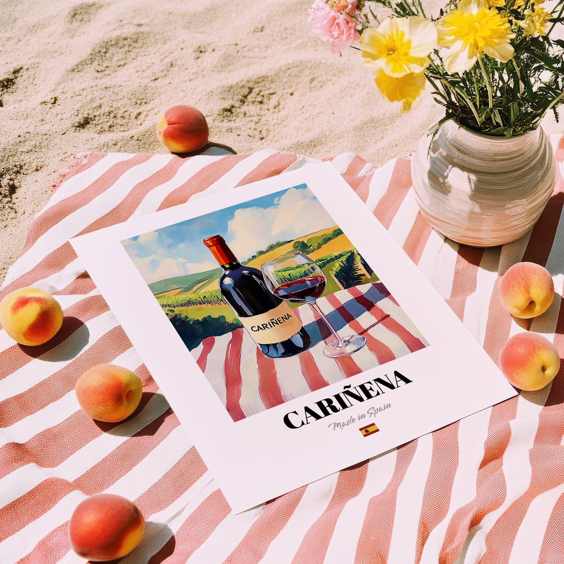 Cariñena – Spanish Red Wine, Vinoteca Poster, unframed on coastal sand
