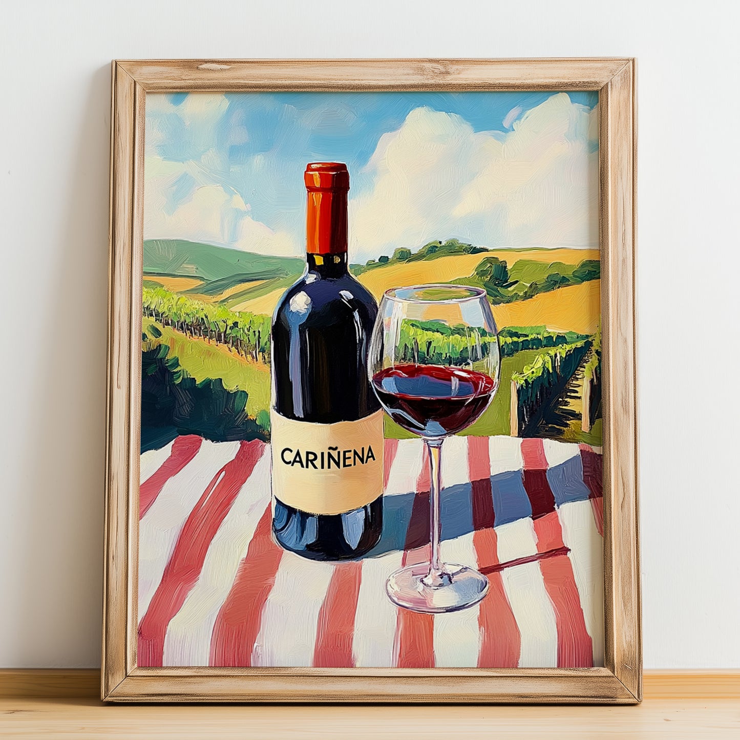 Cariñena – Spanish Red Wine, Vinoteca Poster, no-text version framed in wood