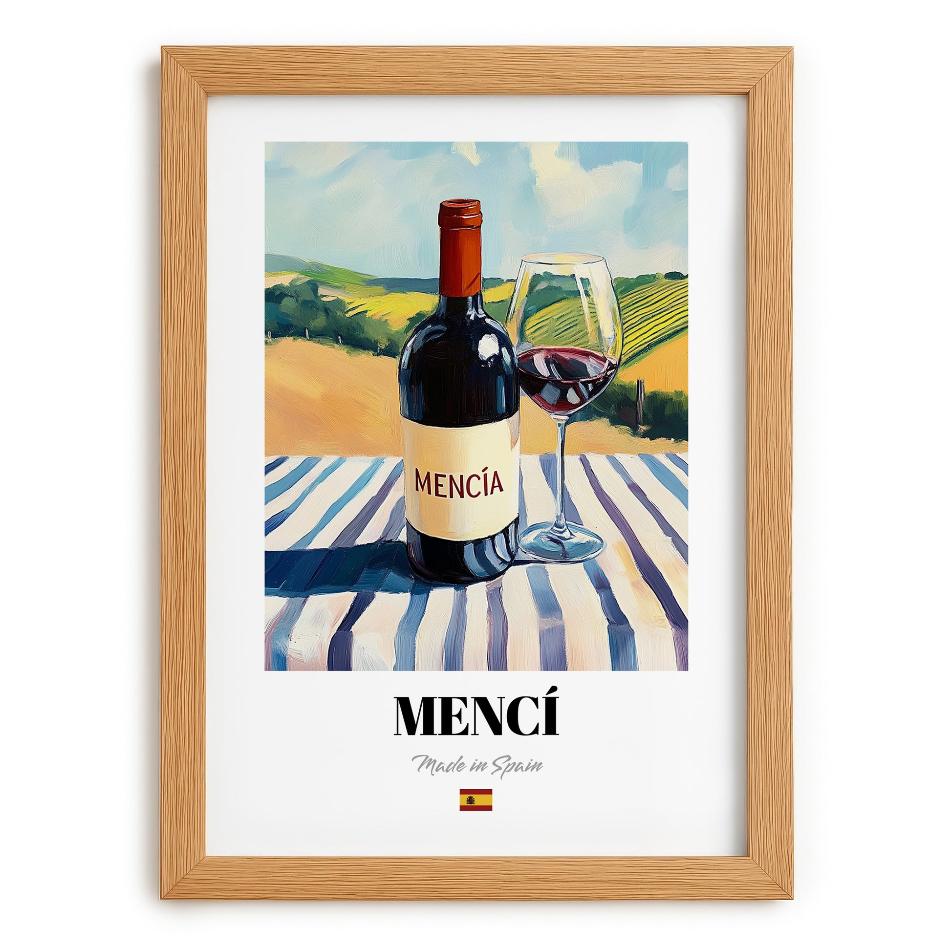 Mencí – Spanish Red Wine, Vinoteca Still Life, set in oak frame