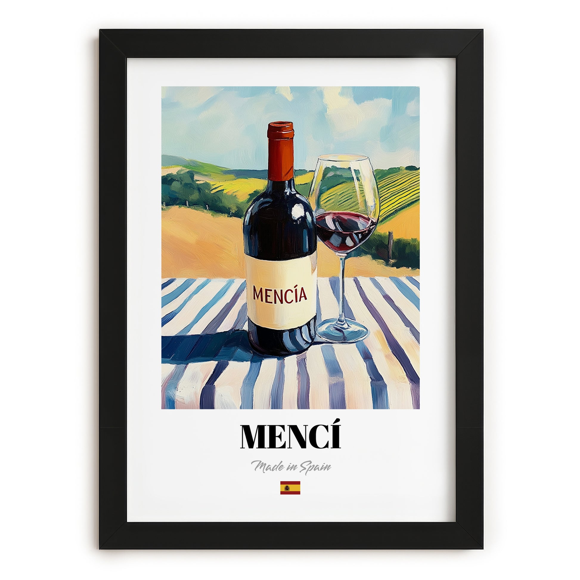 Mencí – Spanish Red Wine, Vinoteca Still Life, in sleek black frame