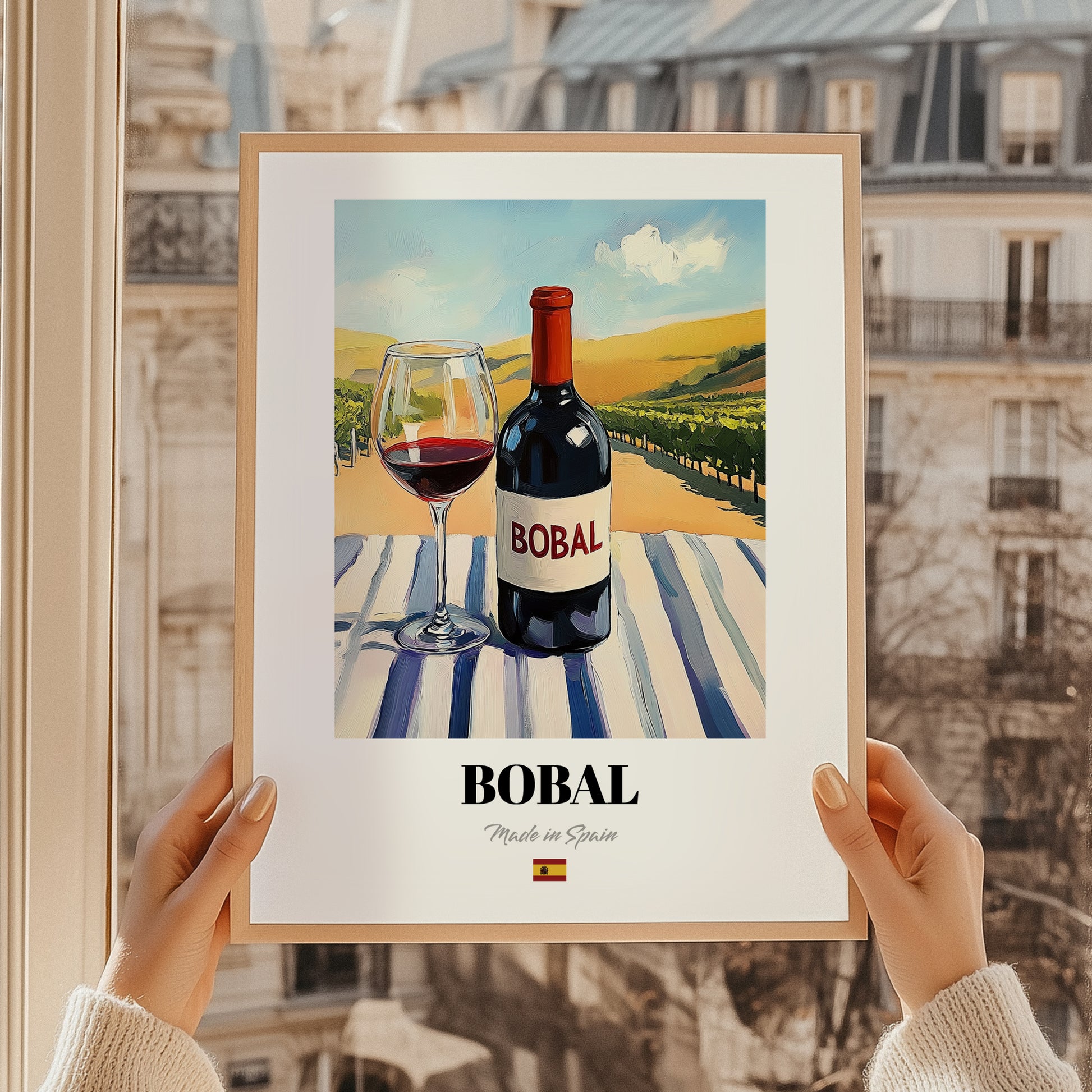 Bobal – Spanish Red Wine, Vinoteca Wall Art, styled in a charming Paris street view
