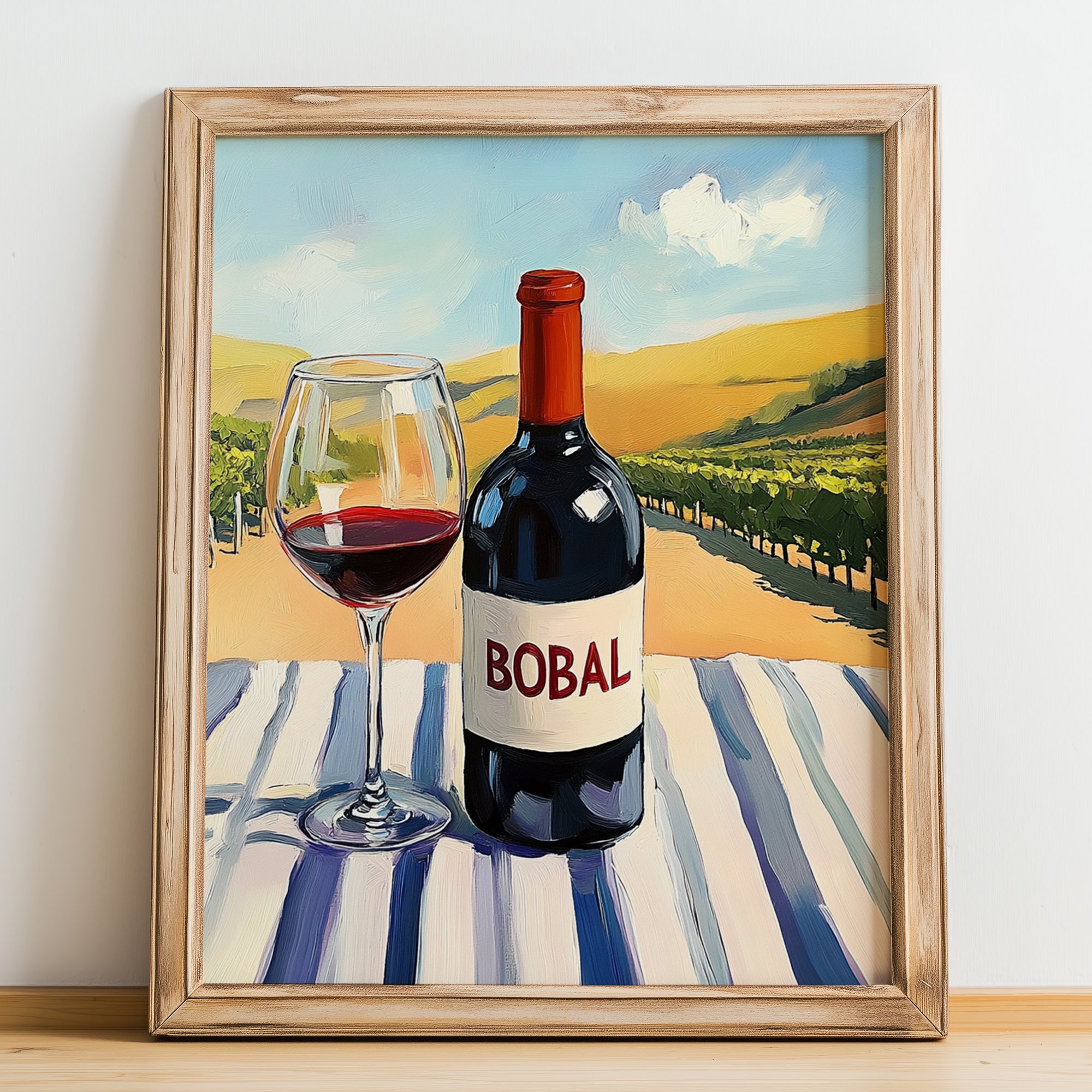 Bobal – Spanish Red Wine, Vinoteca Wall Art, no-text version framed in wood