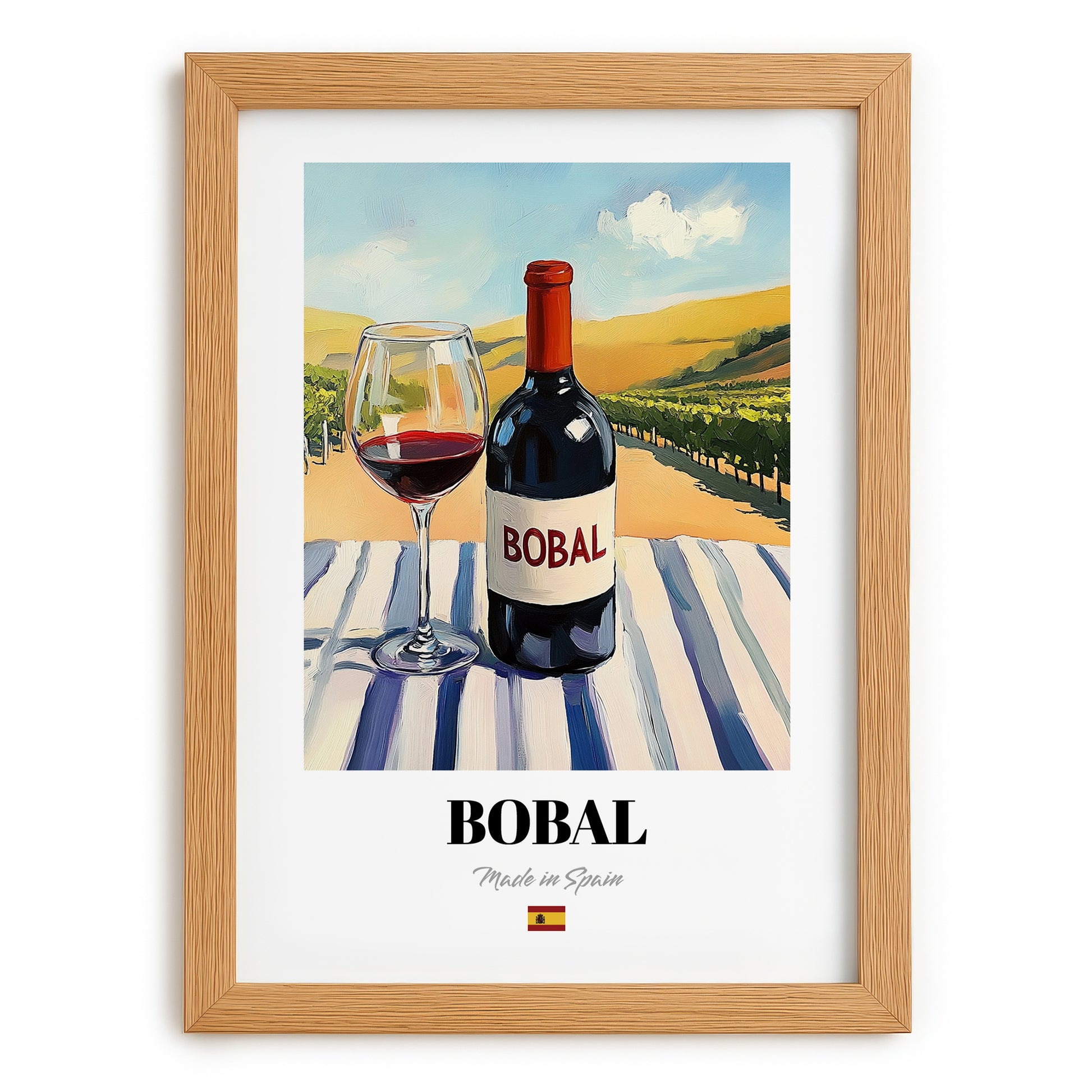 Bobal – Spanish Red Wine, Vinoteca Wall Art, set in oak frame