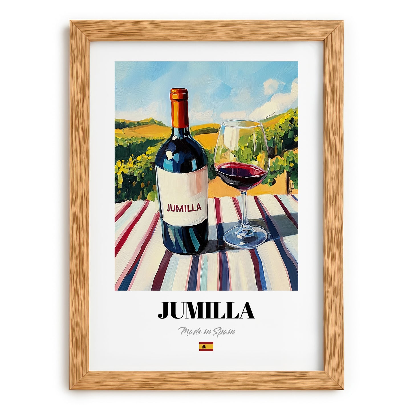 Jumilla – Spanish Red Wine, Wine Bar Poster, set in oak frame