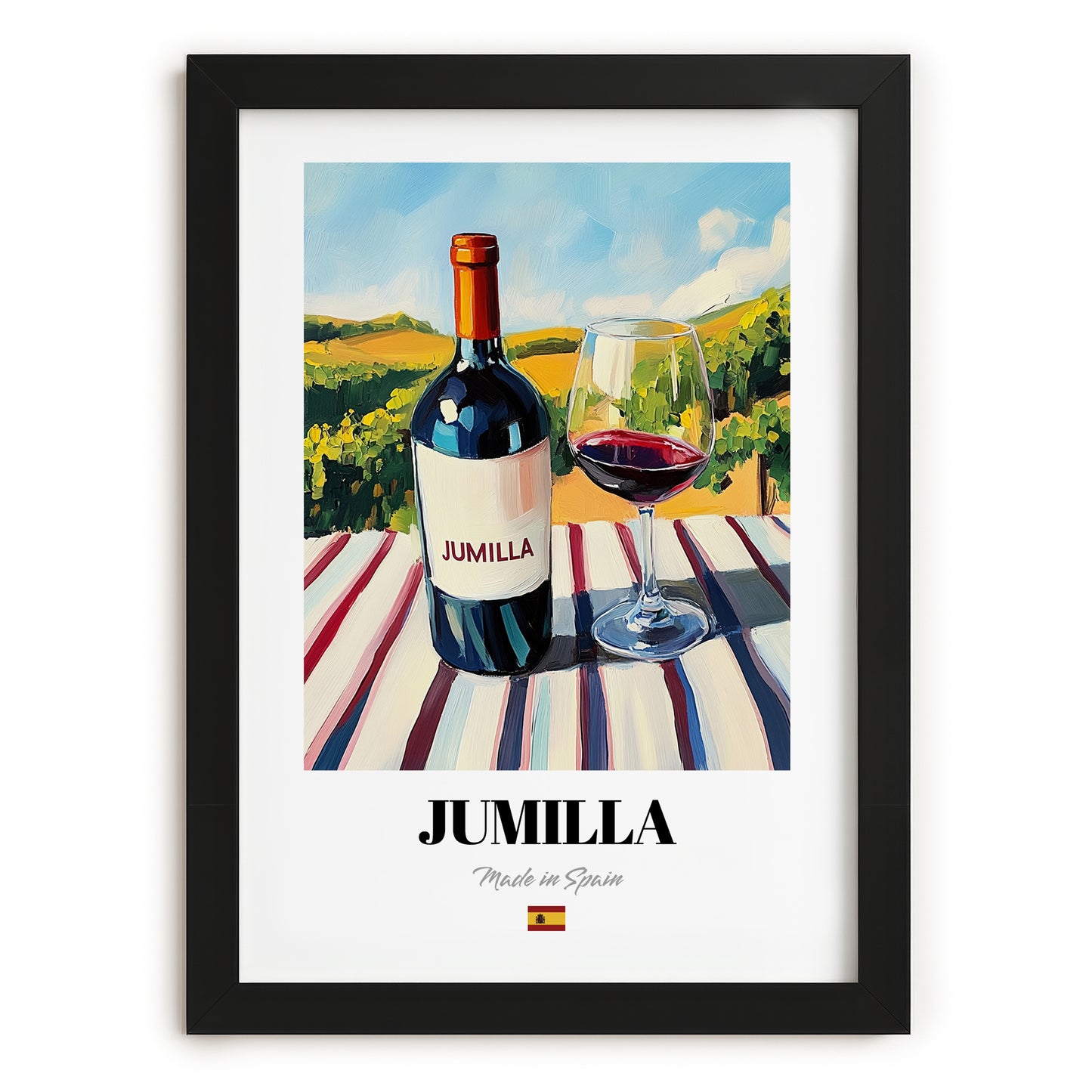 Jumilla – Spanish Red Wine, Wine Bar Poster, in sleek black frame