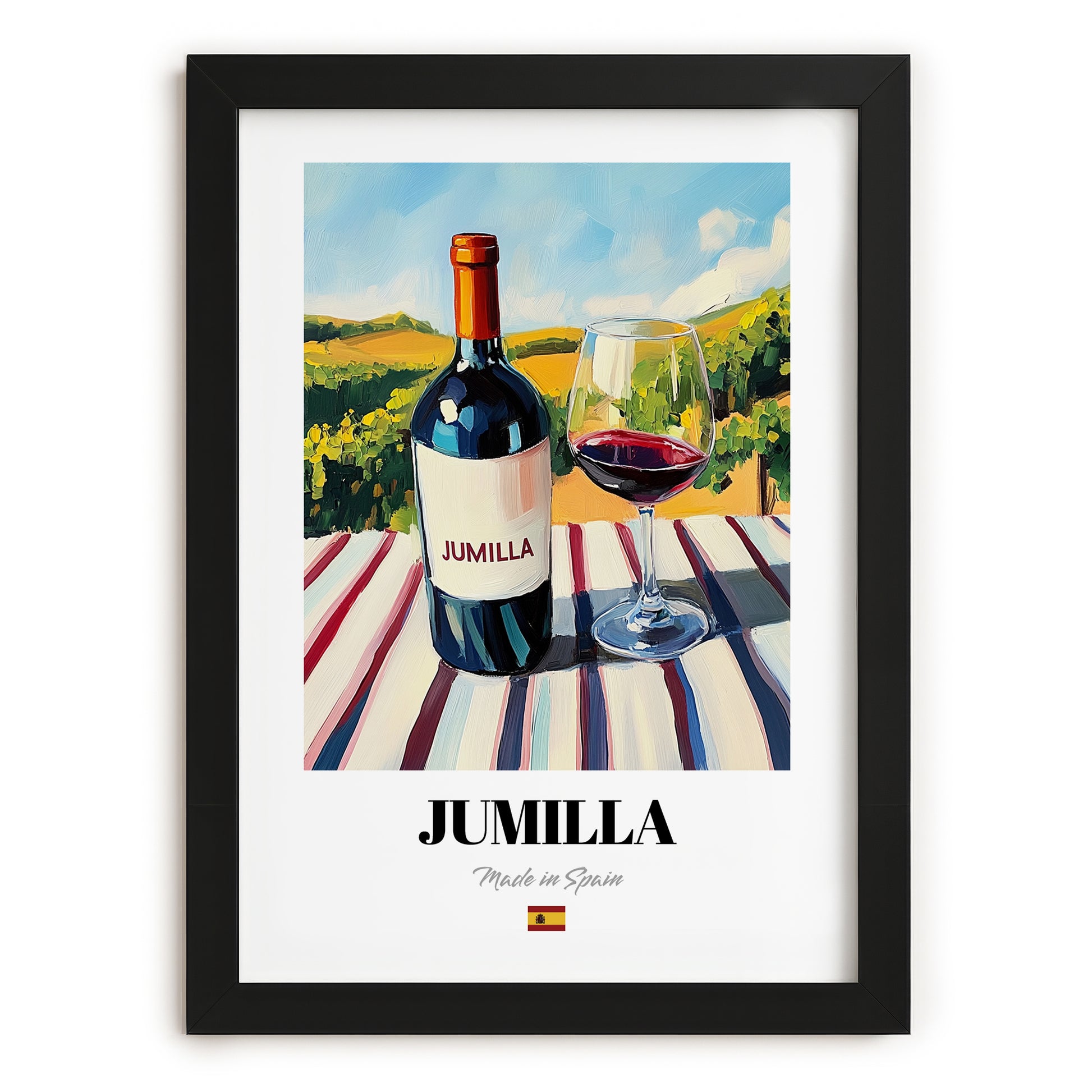 Jumilla – Spanish Red Wine, Wine Bar Poster, in sleek black frame