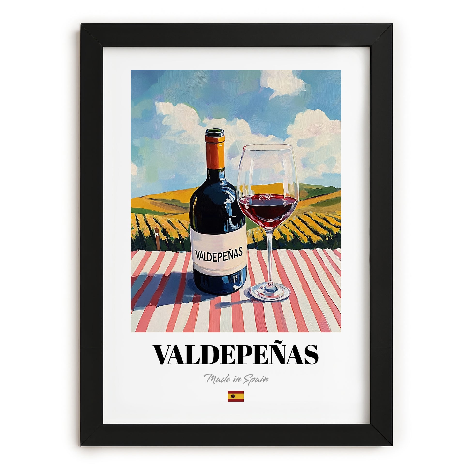 Valdepeñas – Spanish Red Wine, Wine Bar Print, in sleek black frame