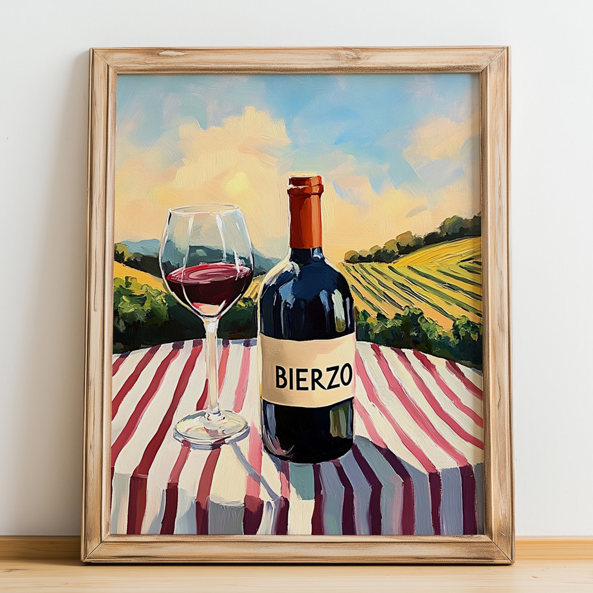 Bierzo – Spanish Red Wine, Vineyard Terrace Poster, no-text version framed in wood