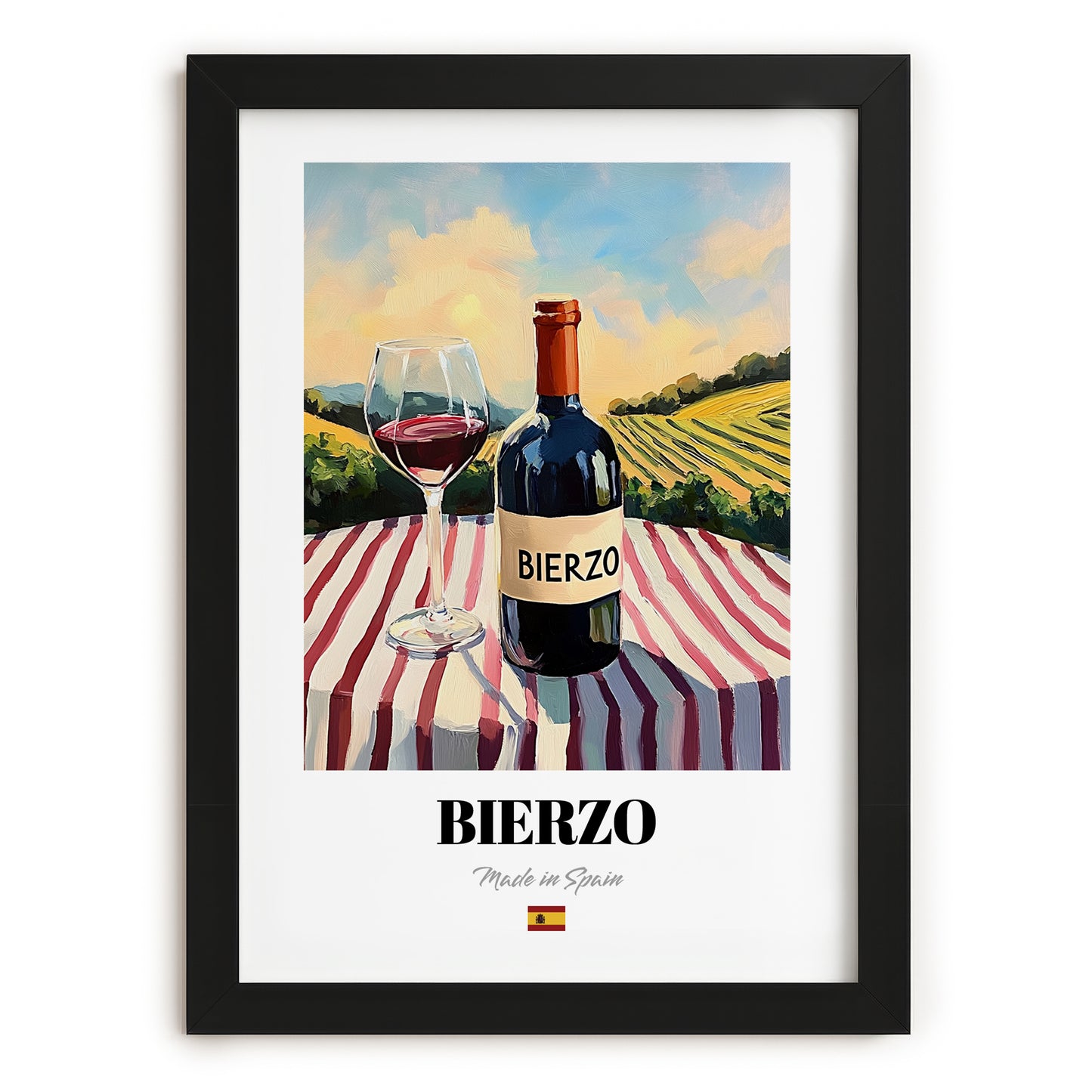 Bierzo – Spanish Red Wine, Vineyard Terrace Poster, in sleek black frame