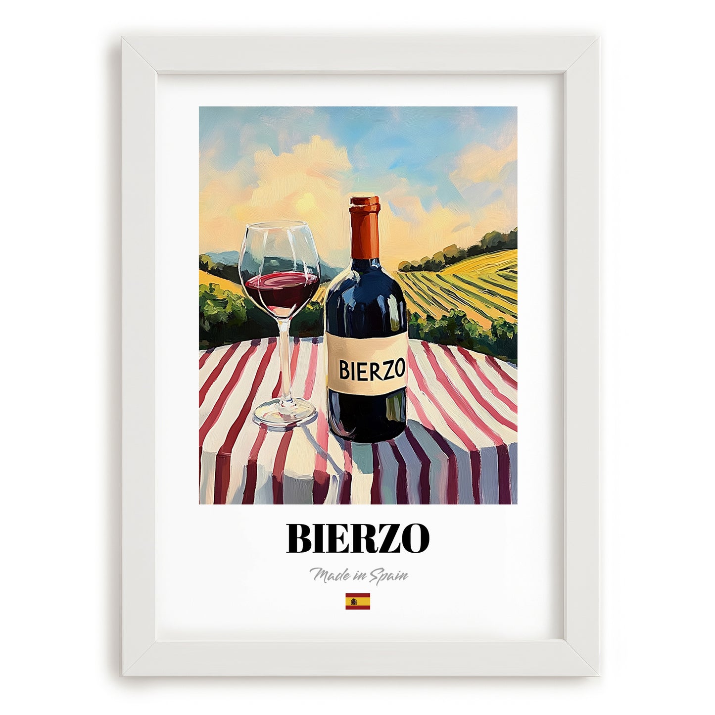 Bierzo – Spanish Red Wine, Vineyard Terrace Poster, placed in minimal white frame