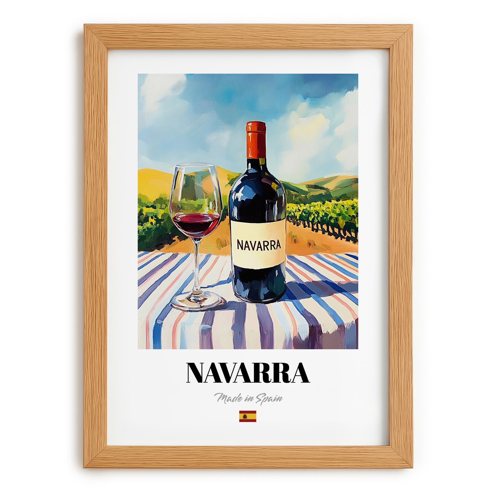 Navarra – Spanish Red Wine, Wine Bar Art, set in oak frame