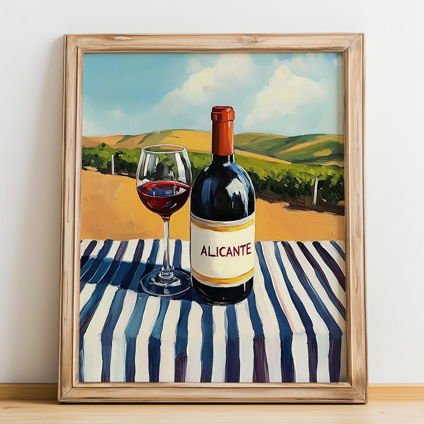 Alicante – Spanish Red Wine, Bodega Poster, no-text version framed in wood