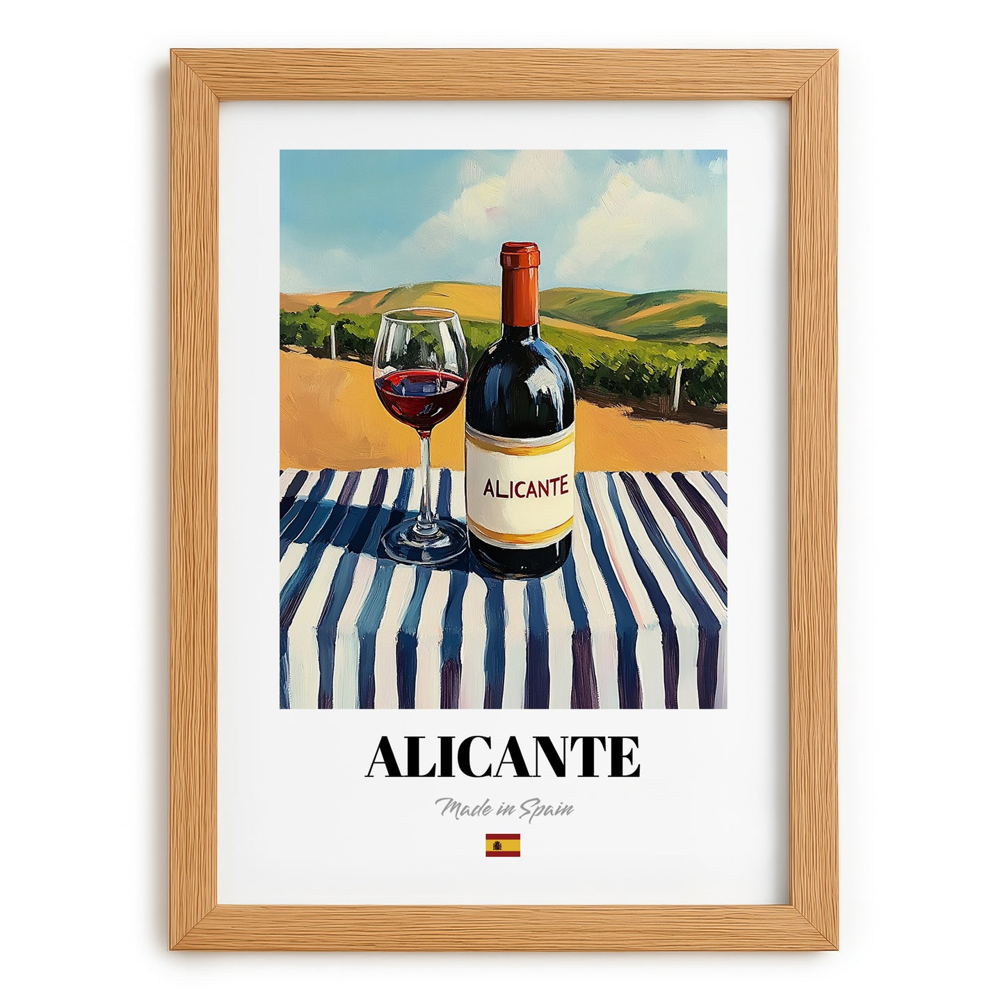 Alicante – Spanish Red Wine, Bodega Poster, set in oak frame