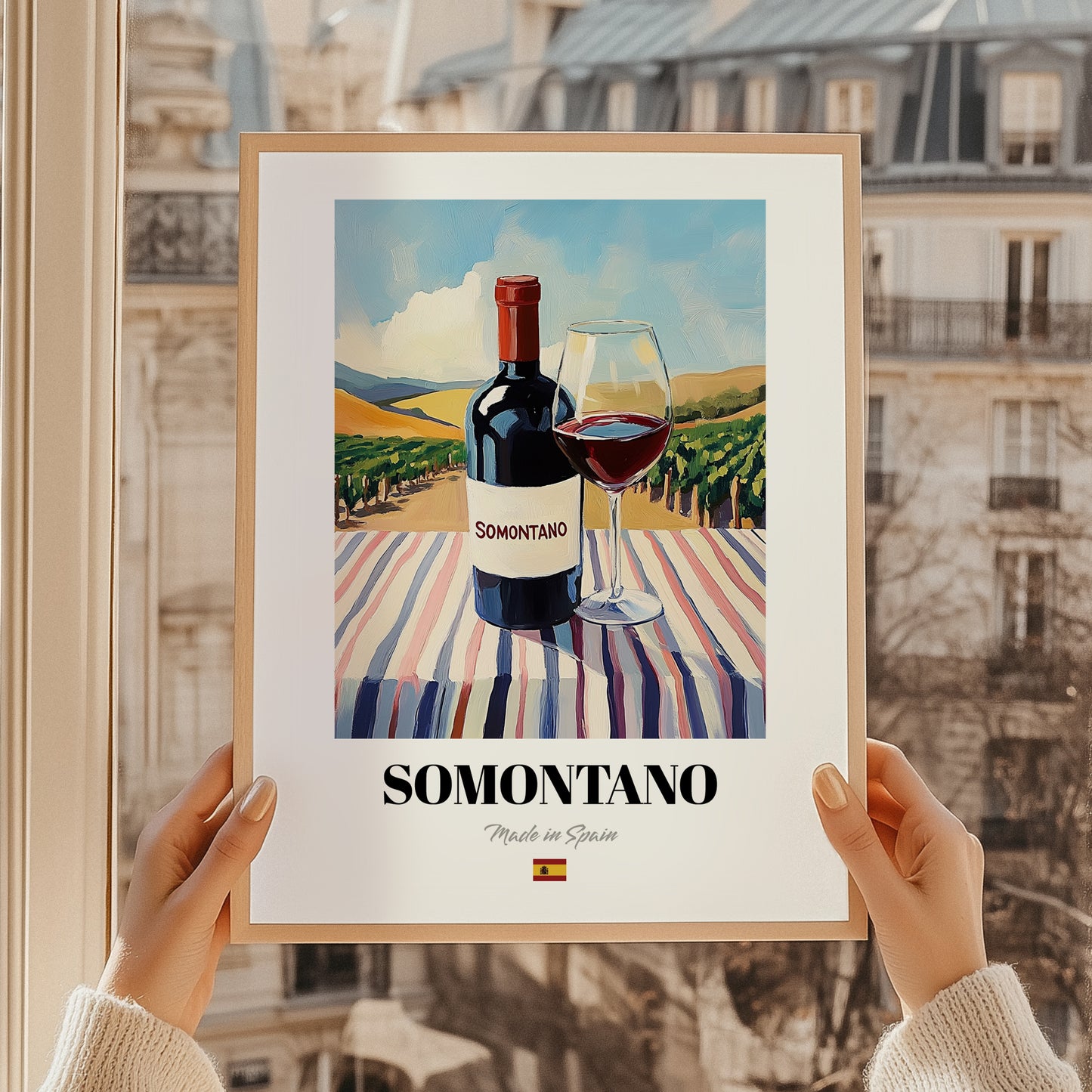 Somontano – Spanish Red Wine, Vineyard Terrace Poster, styled in a charming Paris street view