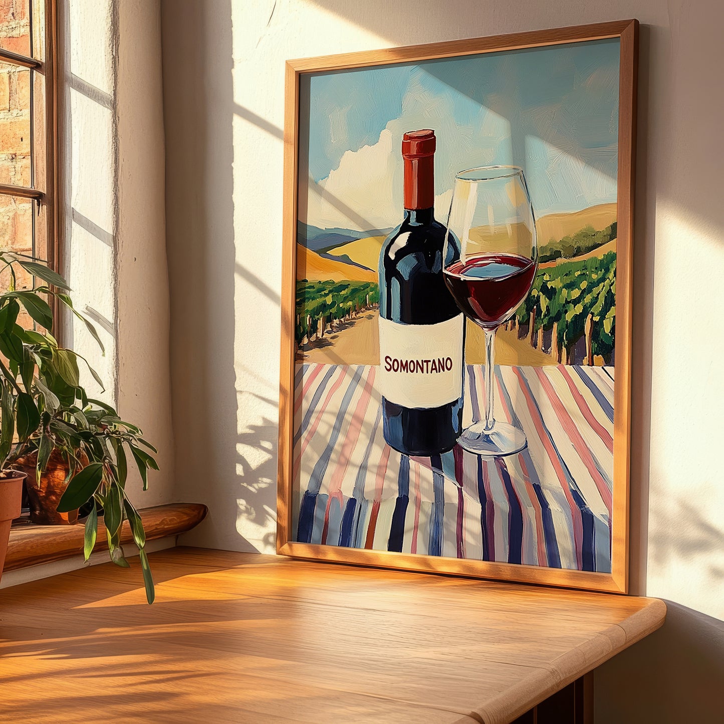Somontano – Spanish Red Wine, Vineyard Terrace Poster, clean layout with no caption