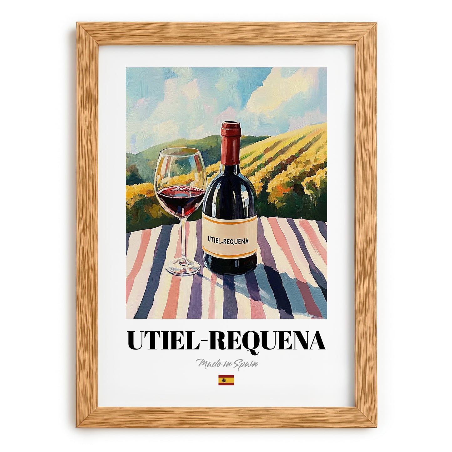 Utiel-Requena – Spanish Red Wine, Wine Bar Still Life, set in oak frame