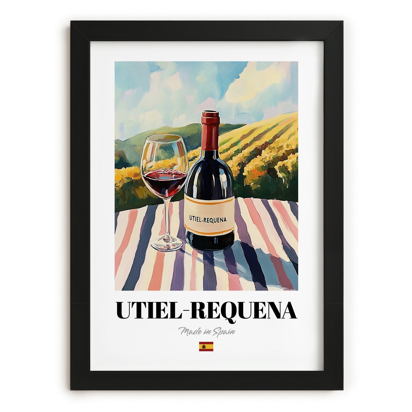 Utiel-Requena – Spanish Red Wine, Wine Bar Still Life, in sleek black frame