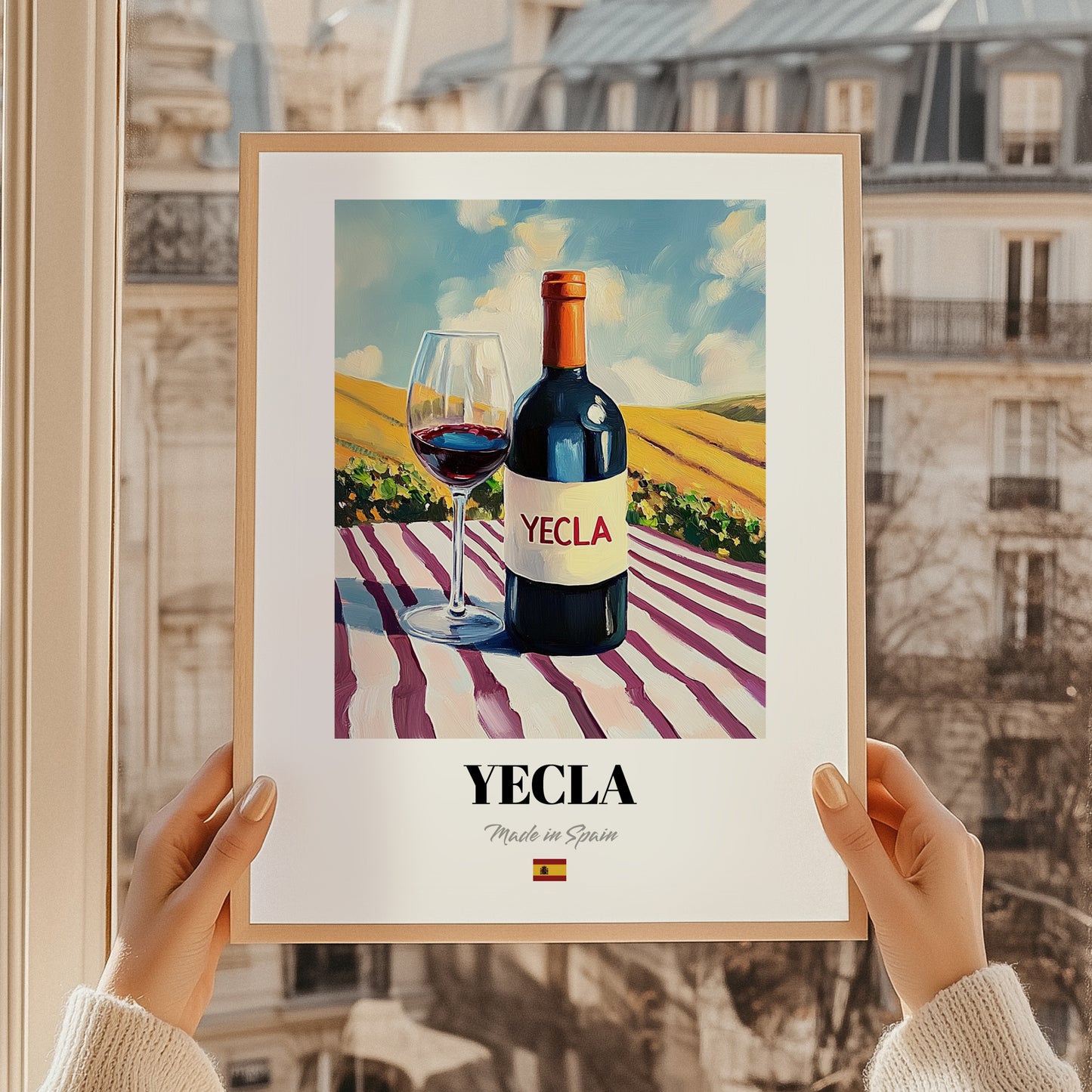 Yecla – Spanish Red Wine, Tasting Room Painting, styled in a charming Paris street view