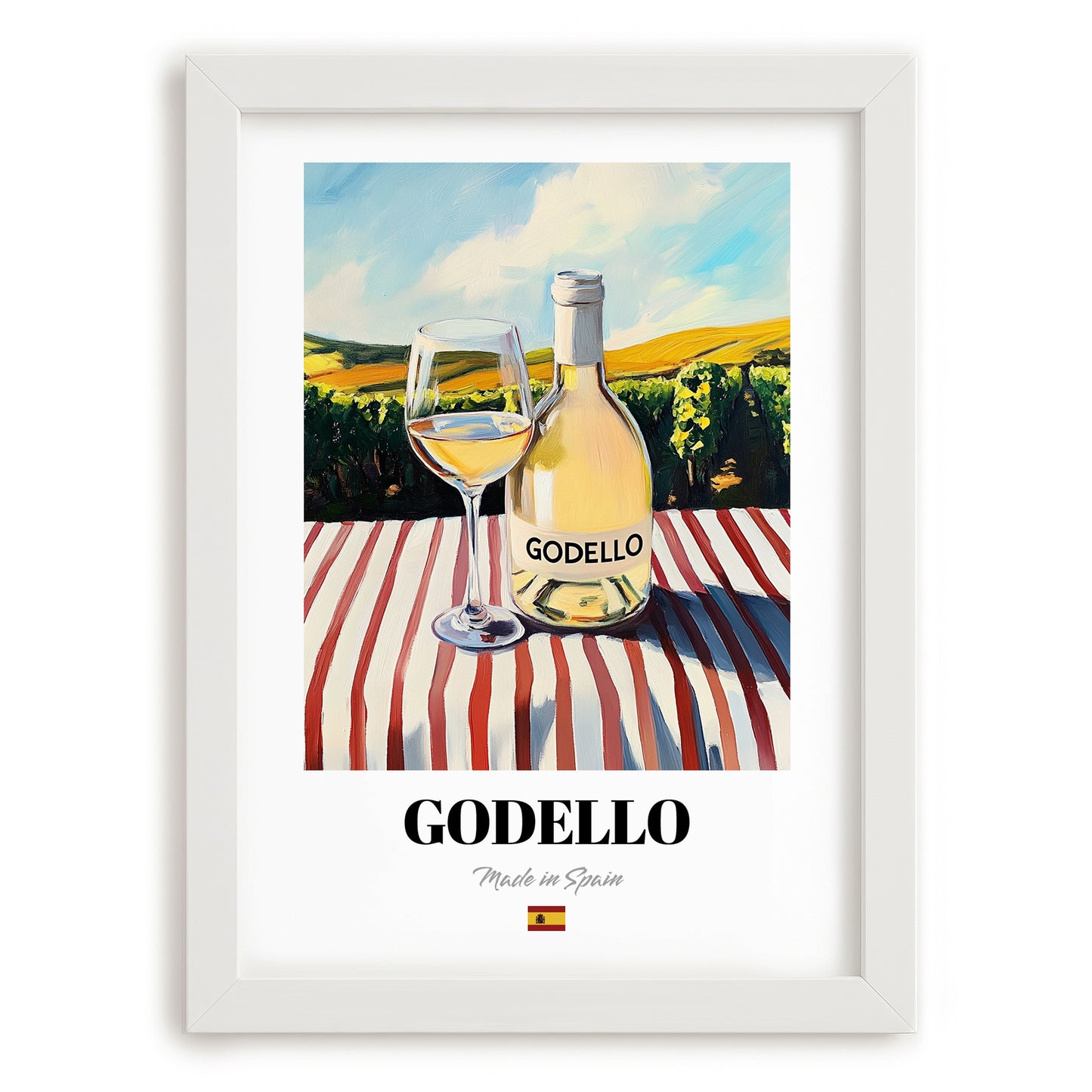Godello – Spanish White Wine, Tasting Room Wall Art, placed in minimal white frame