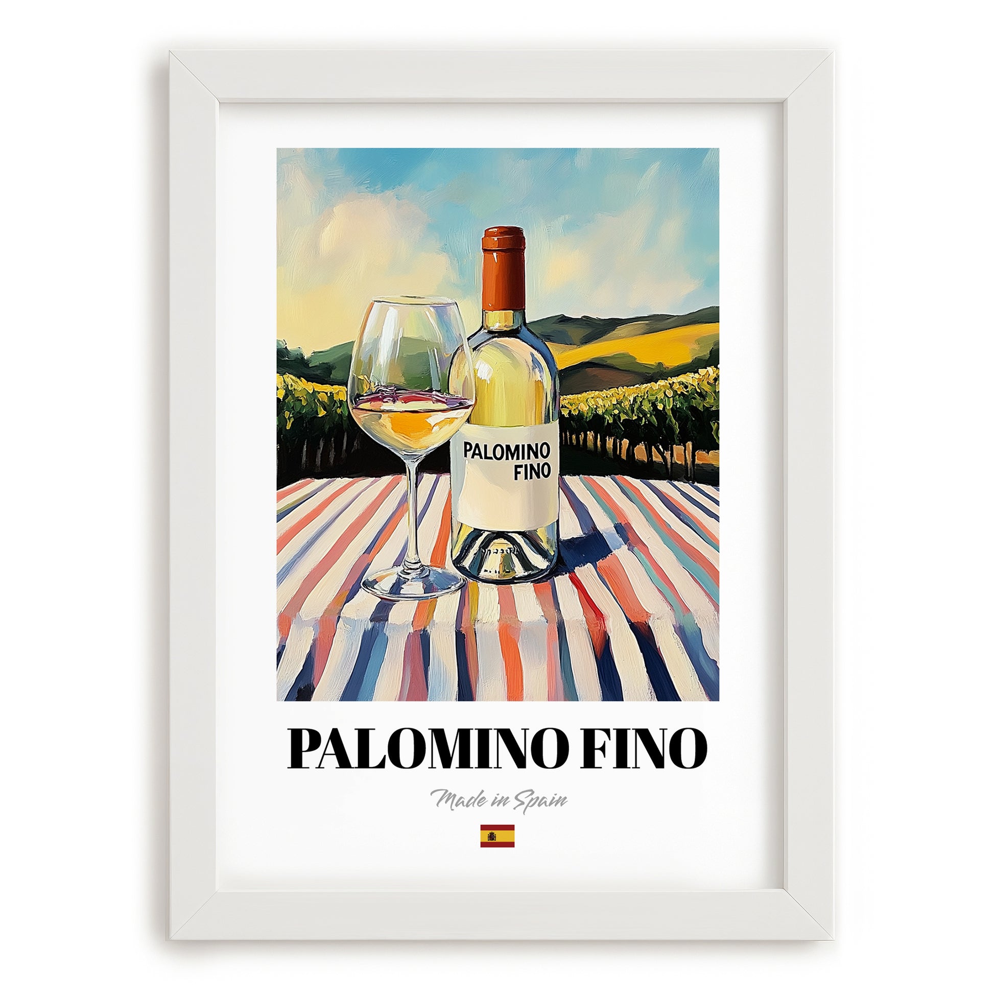 Palomino Fino – Spanish White Wine, Wine Bar Print, placed in minimal white frame