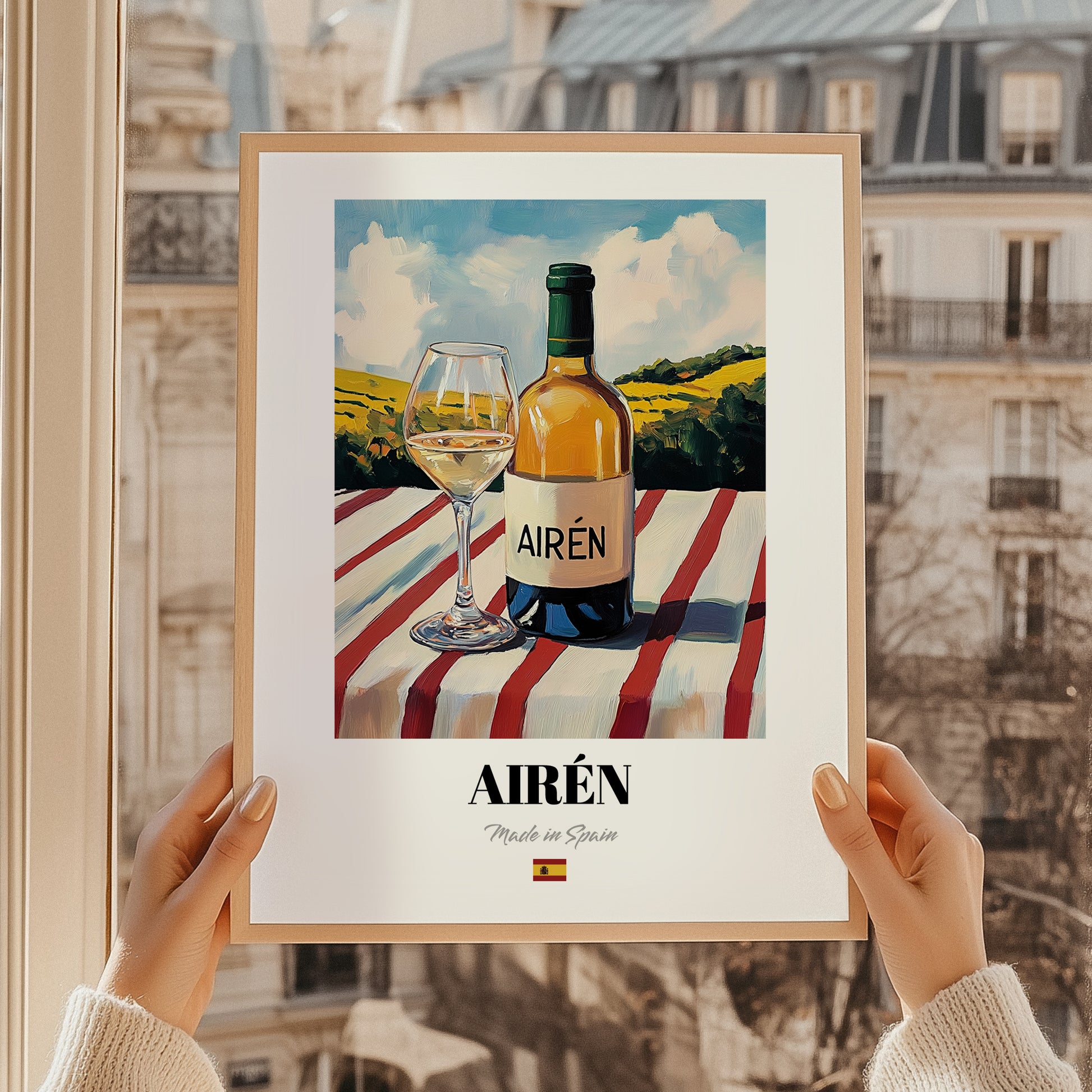Airén – Spanish White Wine, Enoteca Wall Art, styled in a charming Paris street view