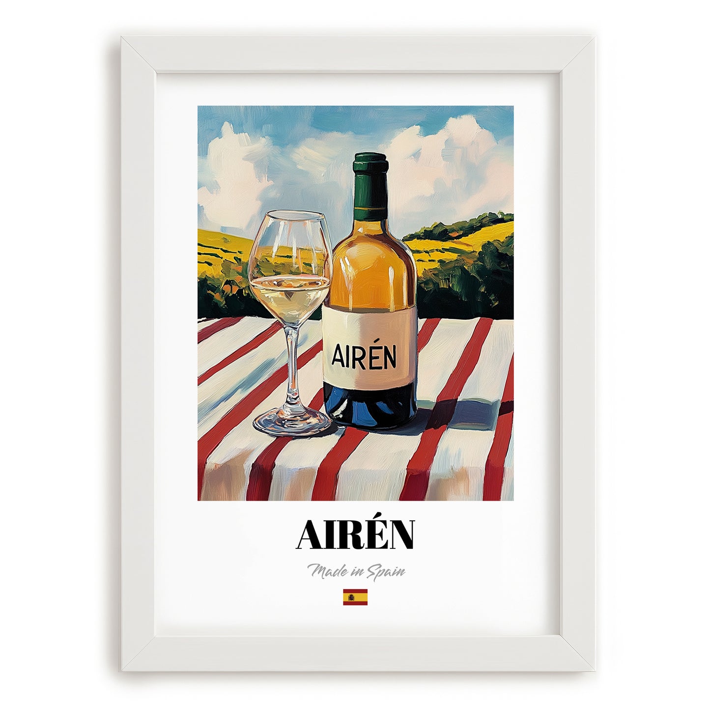 Airén – Spanish White Wine, Enoteca Wall Art, placed in minimal white frame