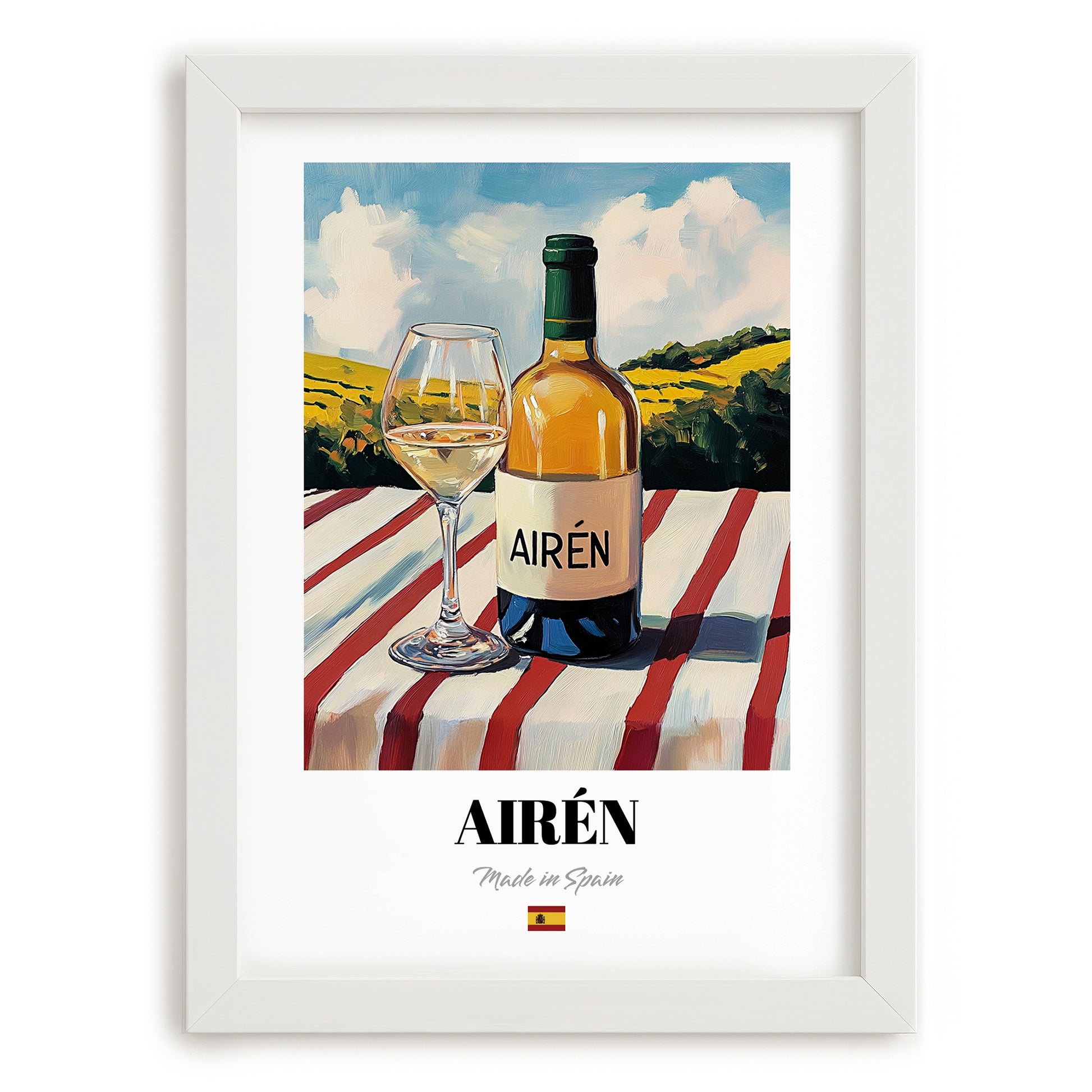 Airén – Spanish White Wine, Enoteca Wall Art, placed in minimal white frame