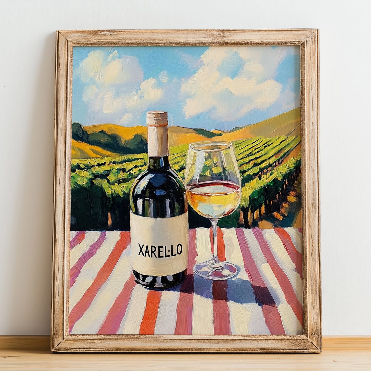 Xarel·lo – Spanish White Wine, Vineyard Terrace Poster, no-text version framed in wood