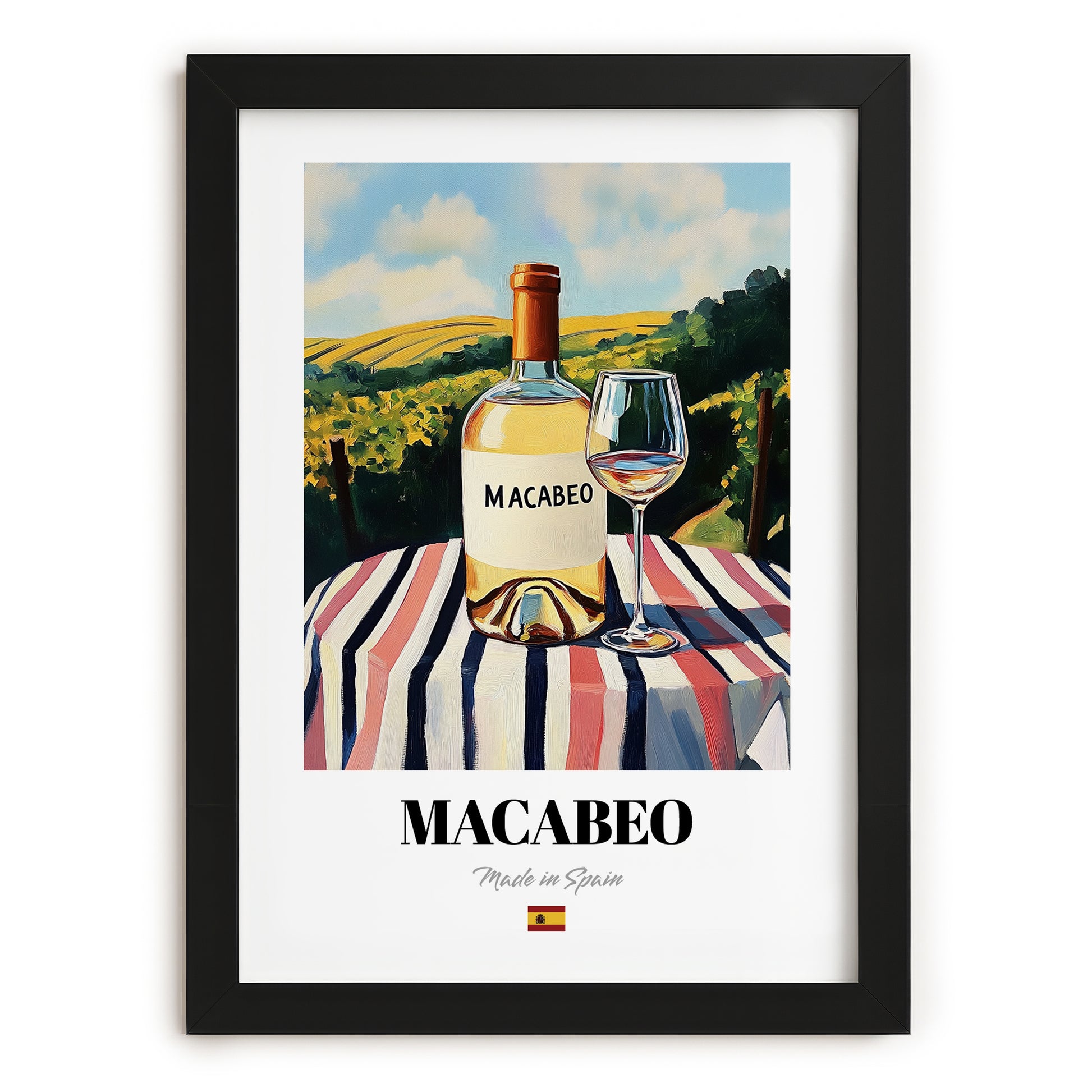 Macabeo – Spanish White Wine, Bodega Art, in sleek black frame