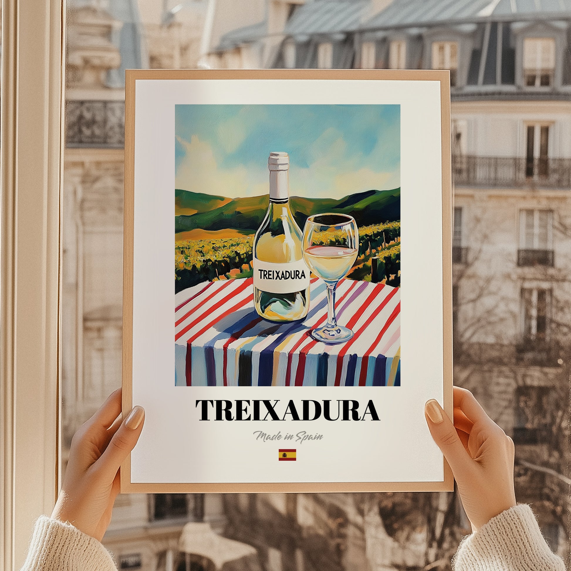 Treixadura – Spanish White Wine, Wine Bar Art, styled in a charming Paris street view
