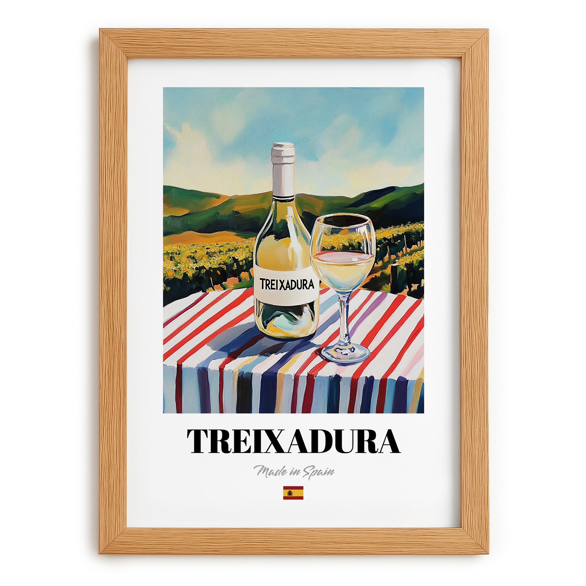 Treixadura – Spanish White Wine, Wine Bar Art, set in oak frame