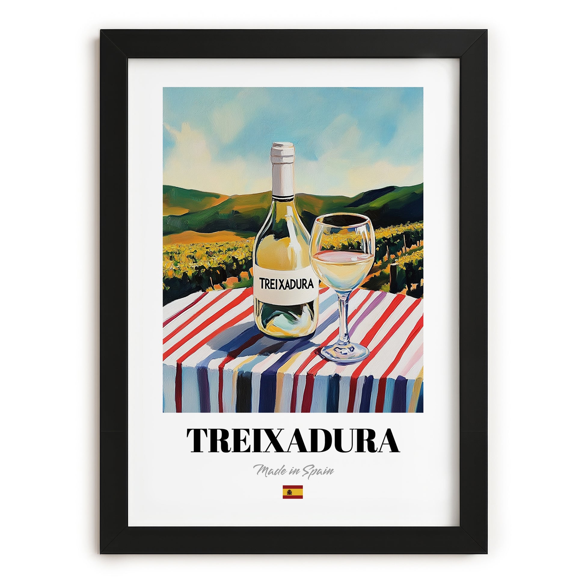 Treixadura – Spanish White Wine, Wine Bar Art, in sleek black frame
