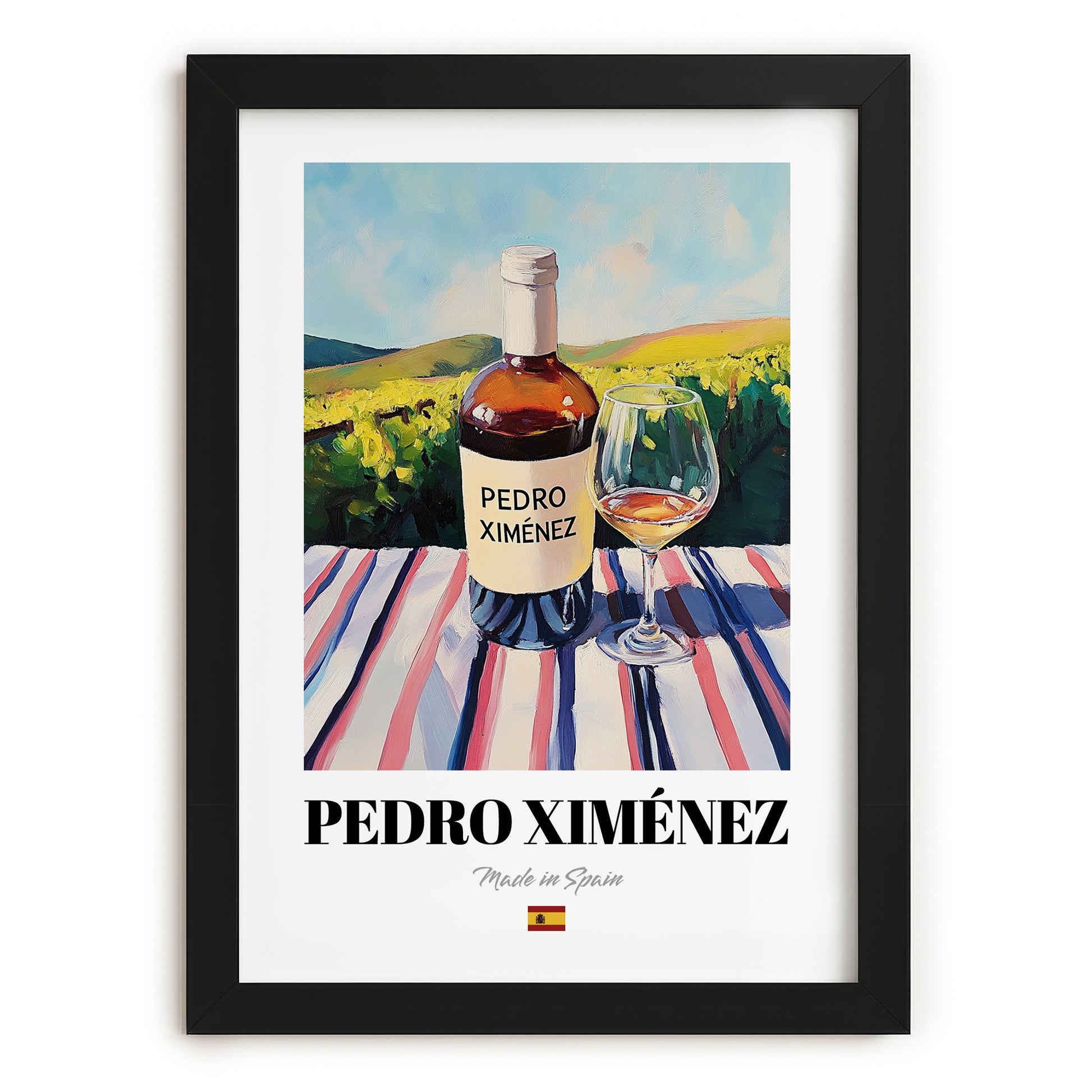 Pedro Ximénez – Spanish White Wine, Vinoteca Painting, in sleek black frame