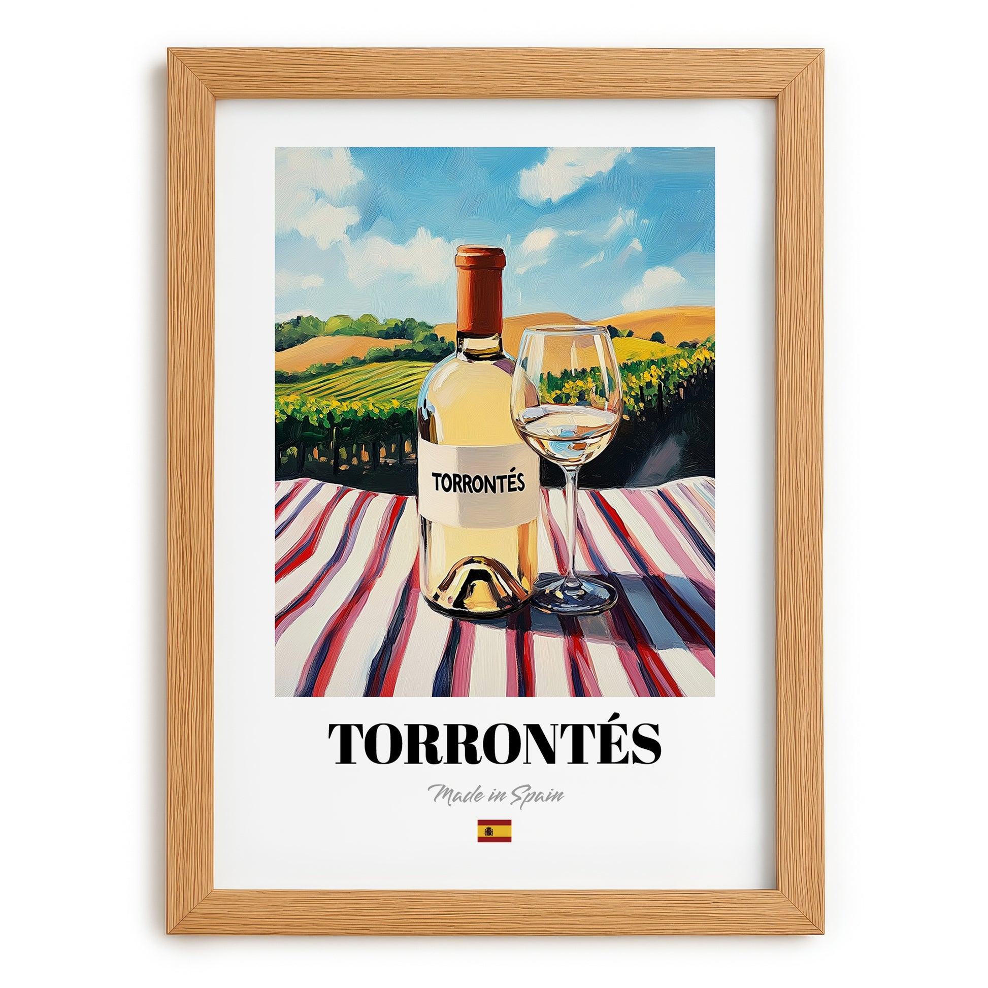 Torrontés – Spanish White Wine, Bodega Wall Art, set in oak frame