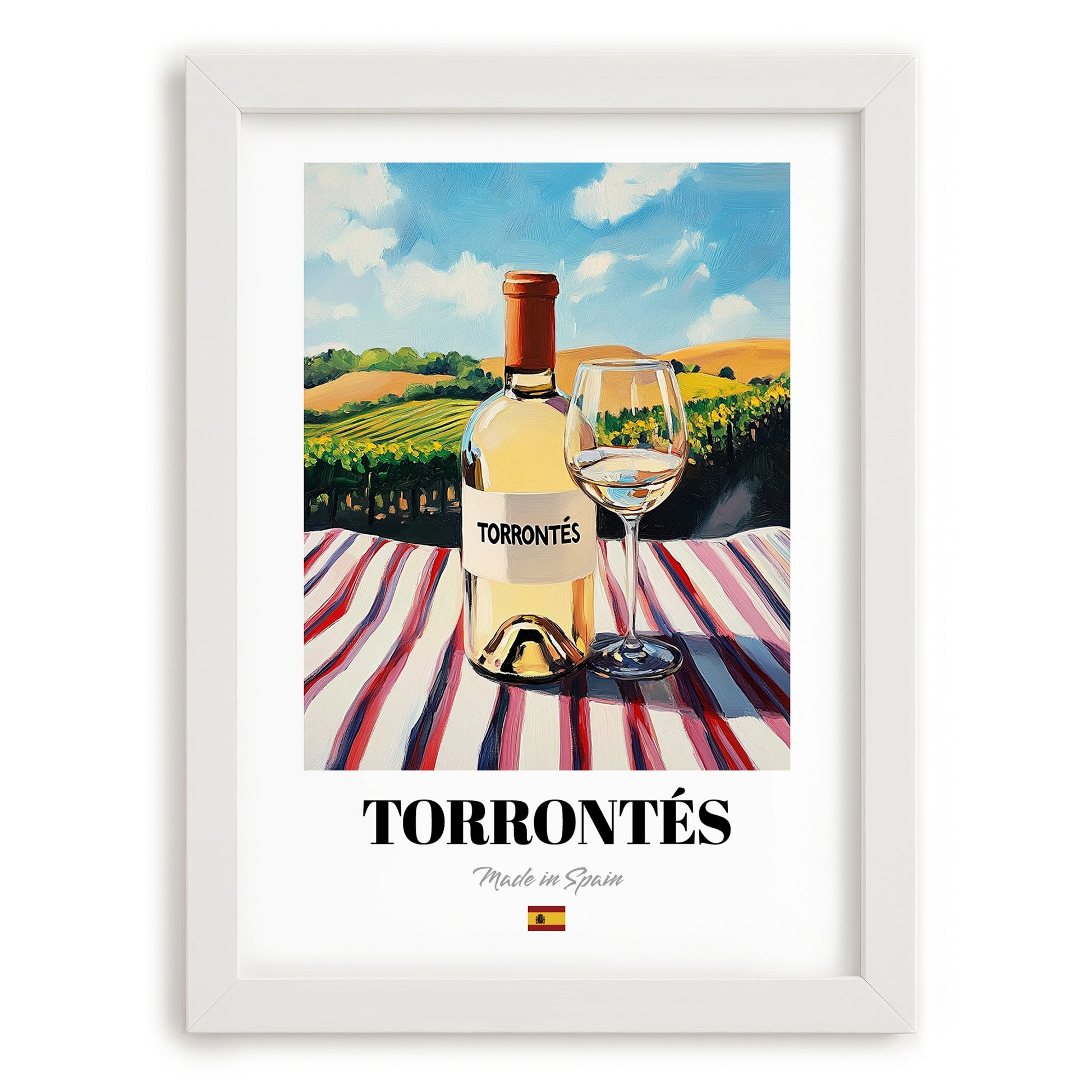 Torrontés – Spanish White Wine, Bodega Wall Art, placed in minimal white frame