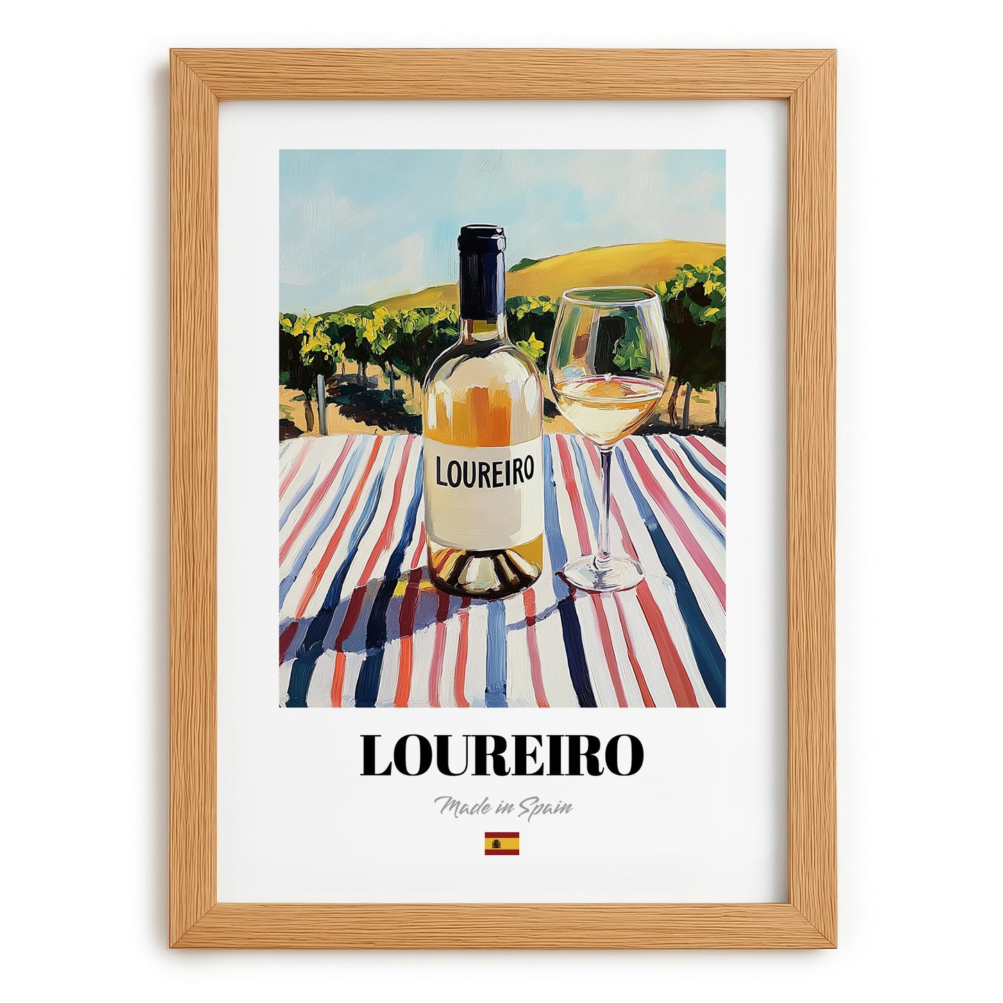 Loureiro – Spanish White Wine, Vinoteca Art, set in oak frame