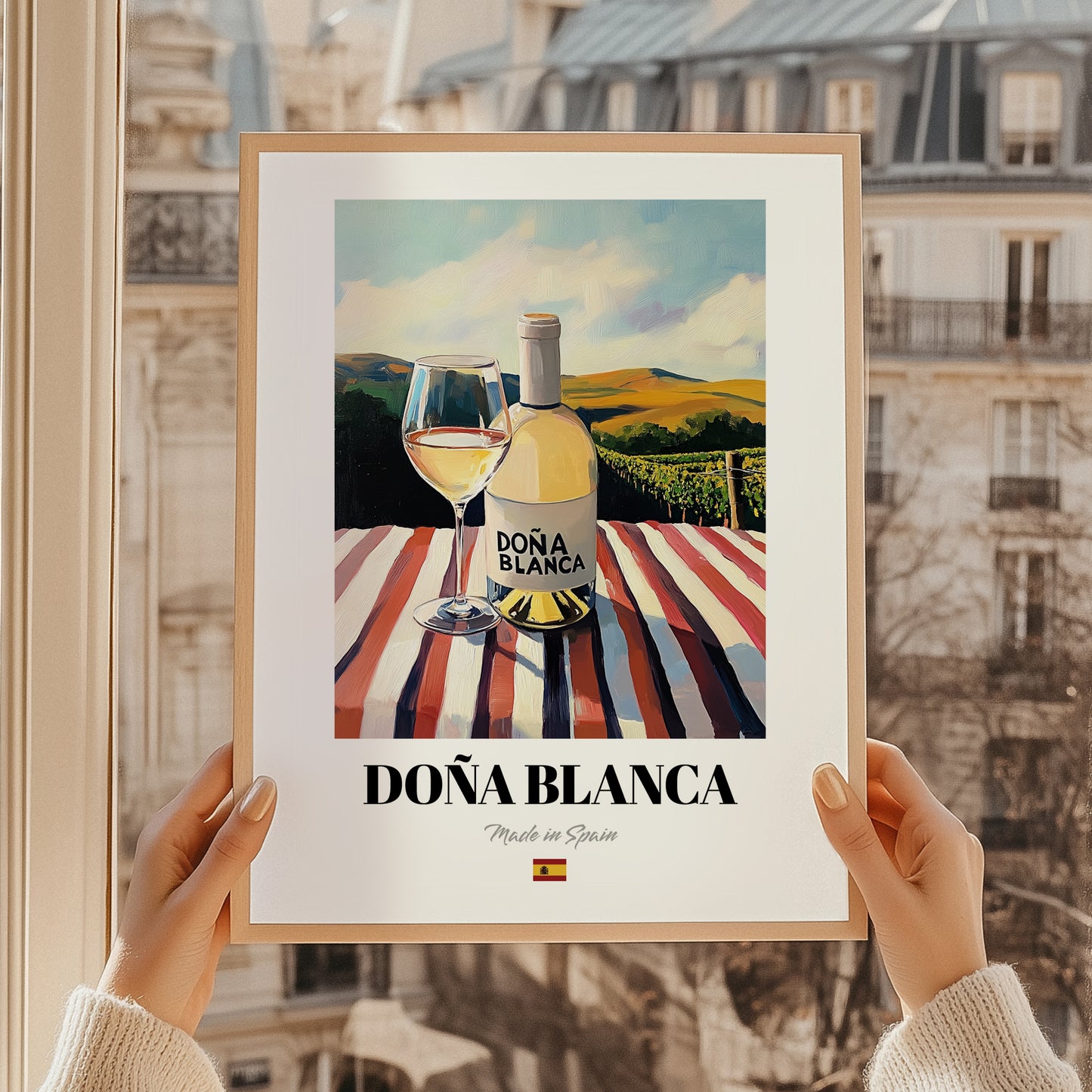 Doña Blanca – Spanish White Wine, Enoteca Still Life, styled in a charming Paris street view