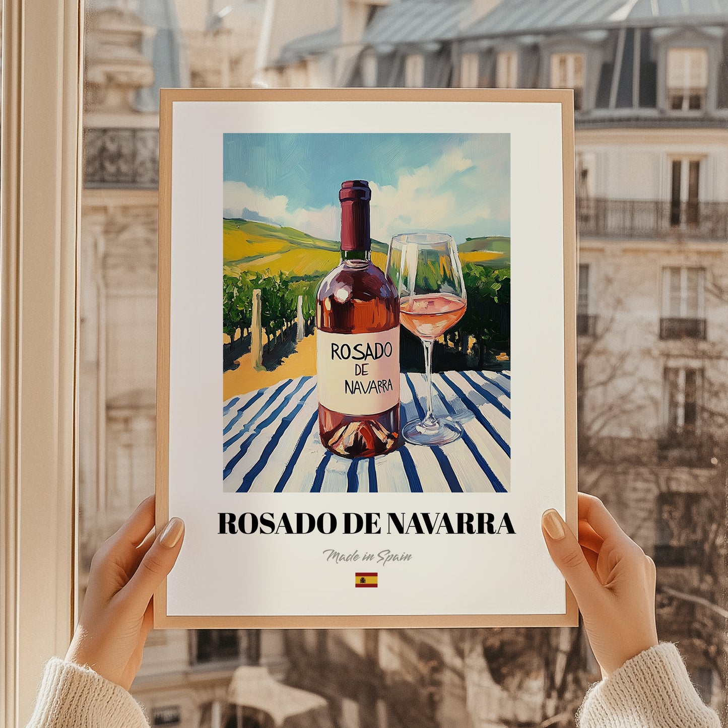 Rosado de Navarra – Spanish Rose Wine, Bodega Wall Art, styled in a charming Paris street view