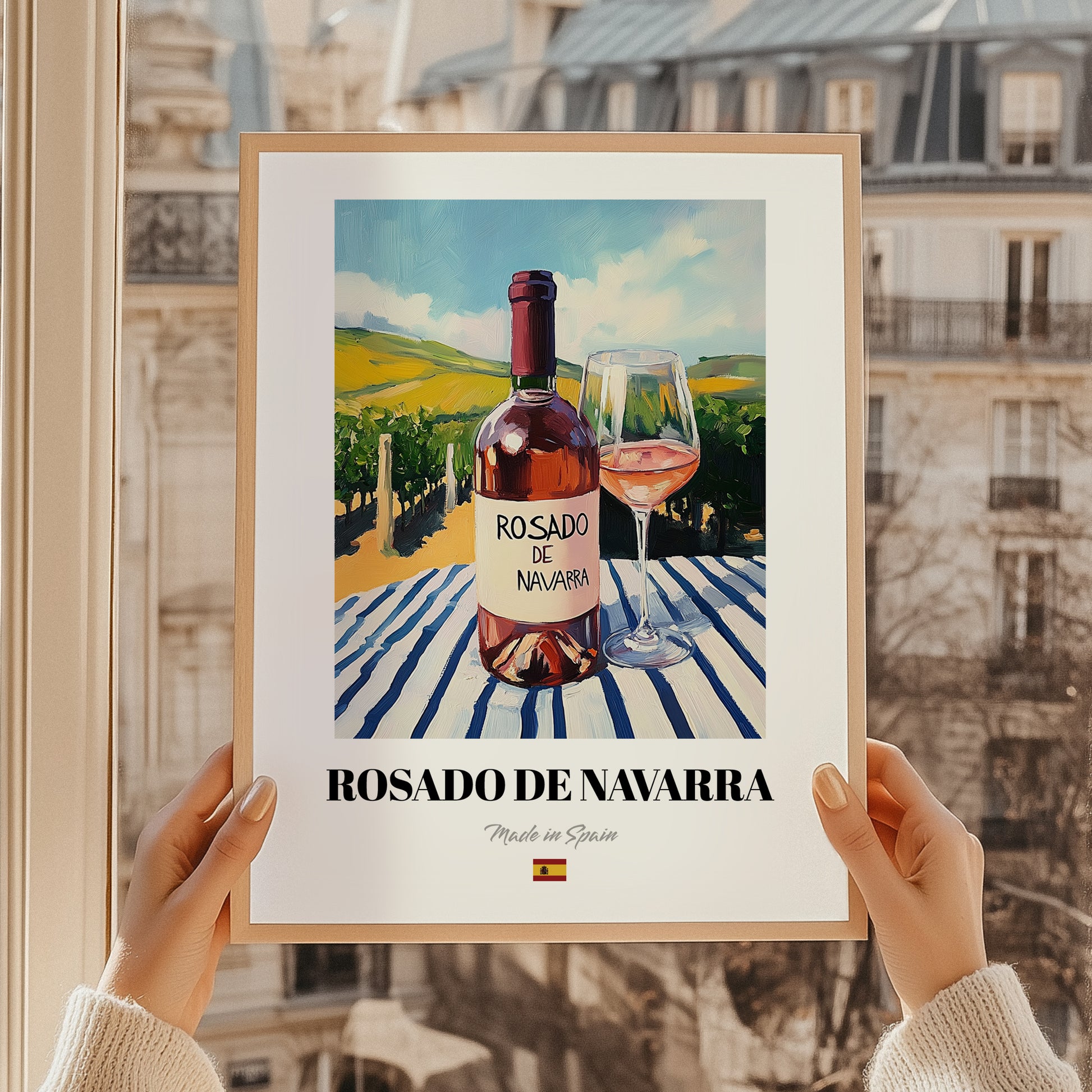 Rosado de Navarra – Spanish Rose Wine, Bodega Wall Art, styled in a charming Paris street view