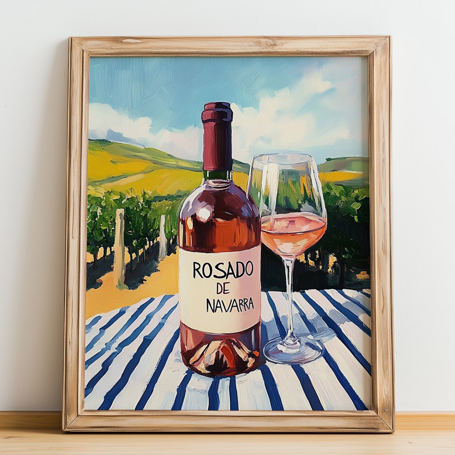 Rosado de Navarra – Spanish Rose Wine, Bodega Wall Art, no-text version framed in wood