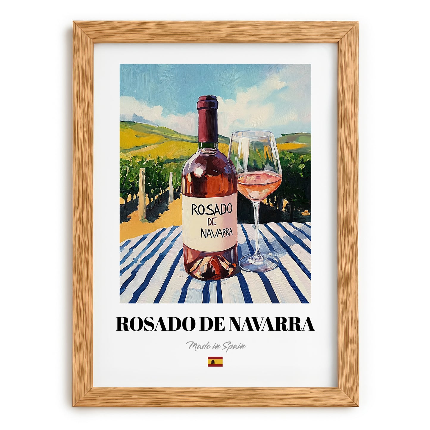 Rosado de Navarra – Spanish Rose Wine, Bodega Wall Art, set in oak frame
