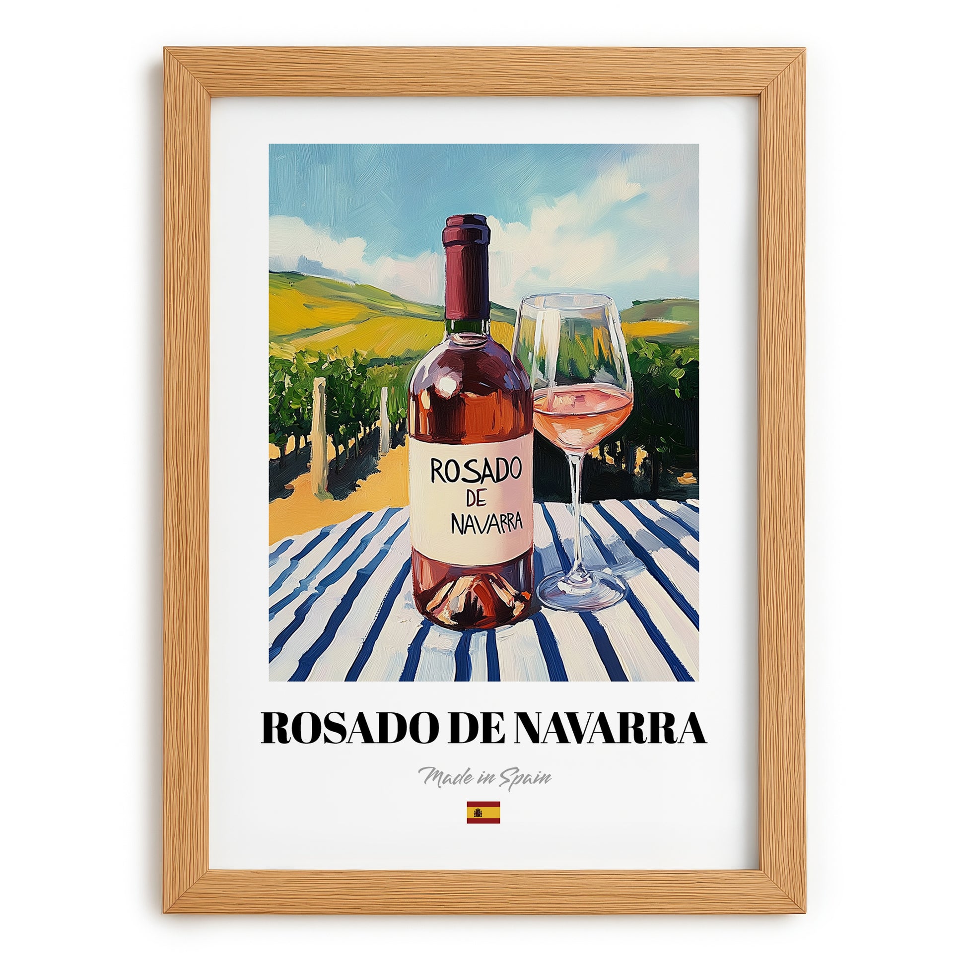 Rosado de Navarra – Spanish Rose Wine, Bodega Wall Art, set in oak frame