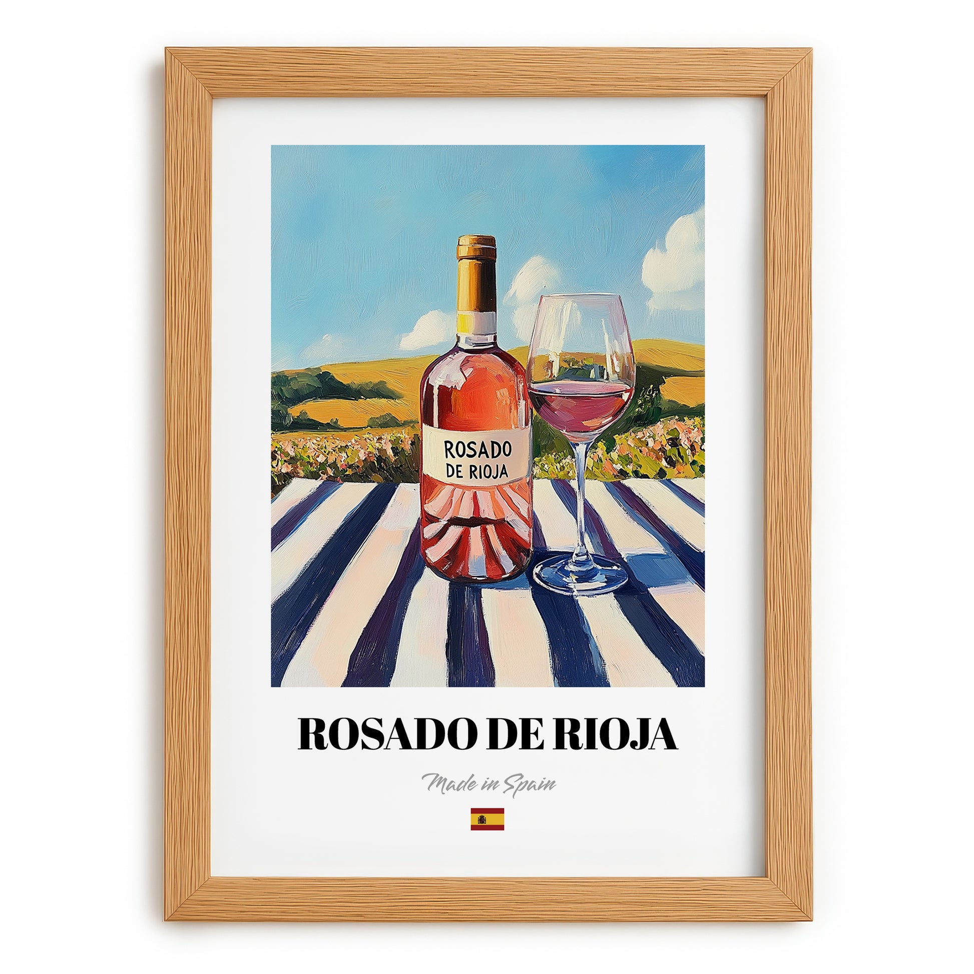 Rosado de Rioja – Spanish Rose Wine, Wine Bar Poster, set in oak frame