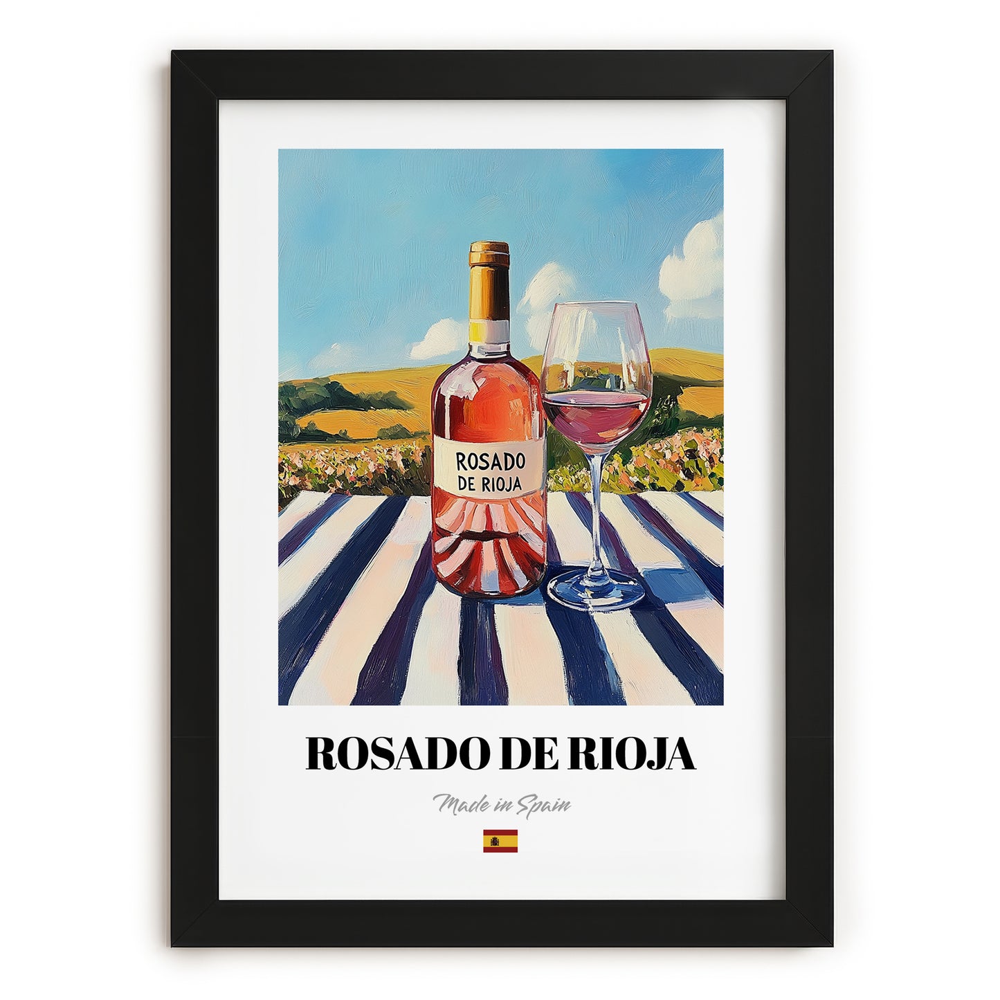 Rosado de Rioja – Spanish Rose Wine, Wine Bar Poster, in sleek black frame