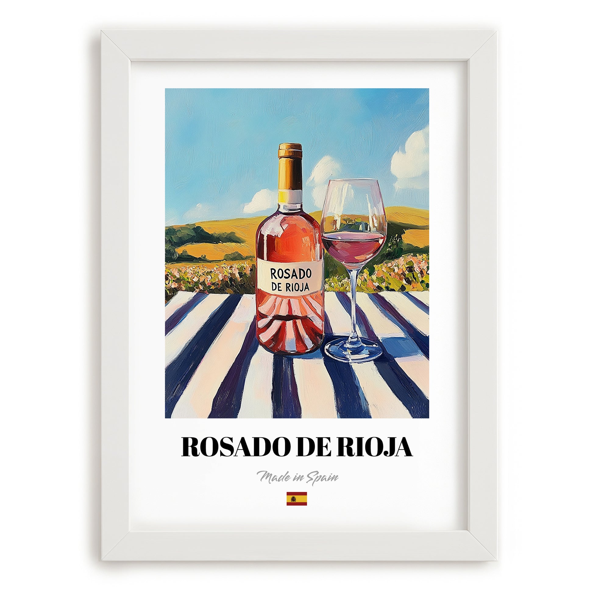 Rosado de Rioja – Spanish Rose Wine, Wine Bar Poster, placed in minimal white frame