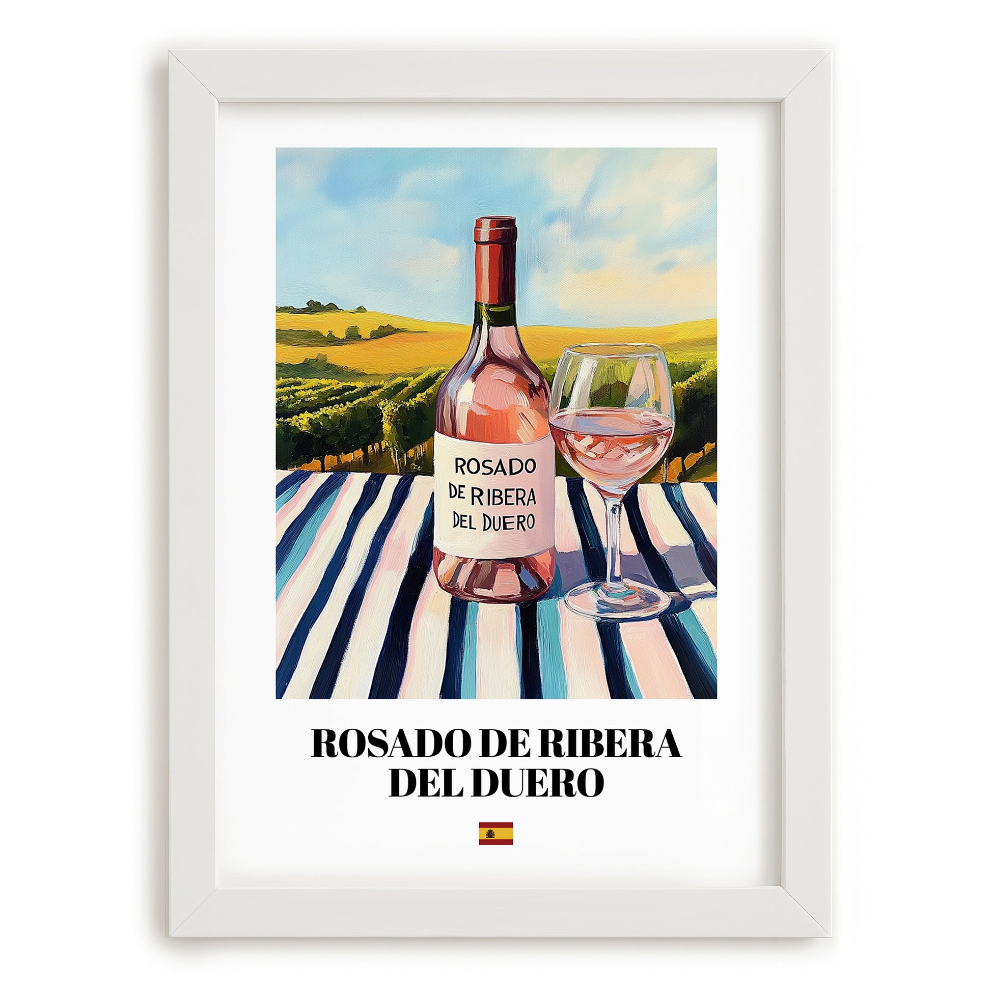 Rosado de Ribera del Duero – Spanish Rose Wine, Vineyard Terrace Wall Art, placed in minimal white frame