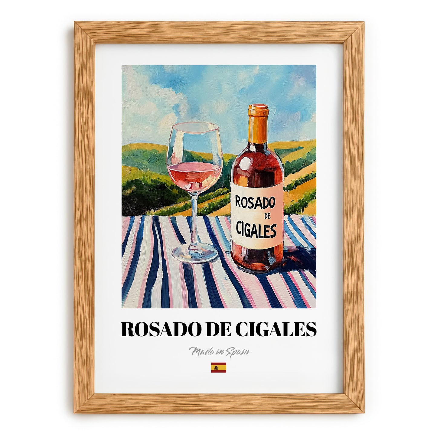 Rosado de Cigales – Spanish Rose Wine, Vinoteca Poster, set in oak frame