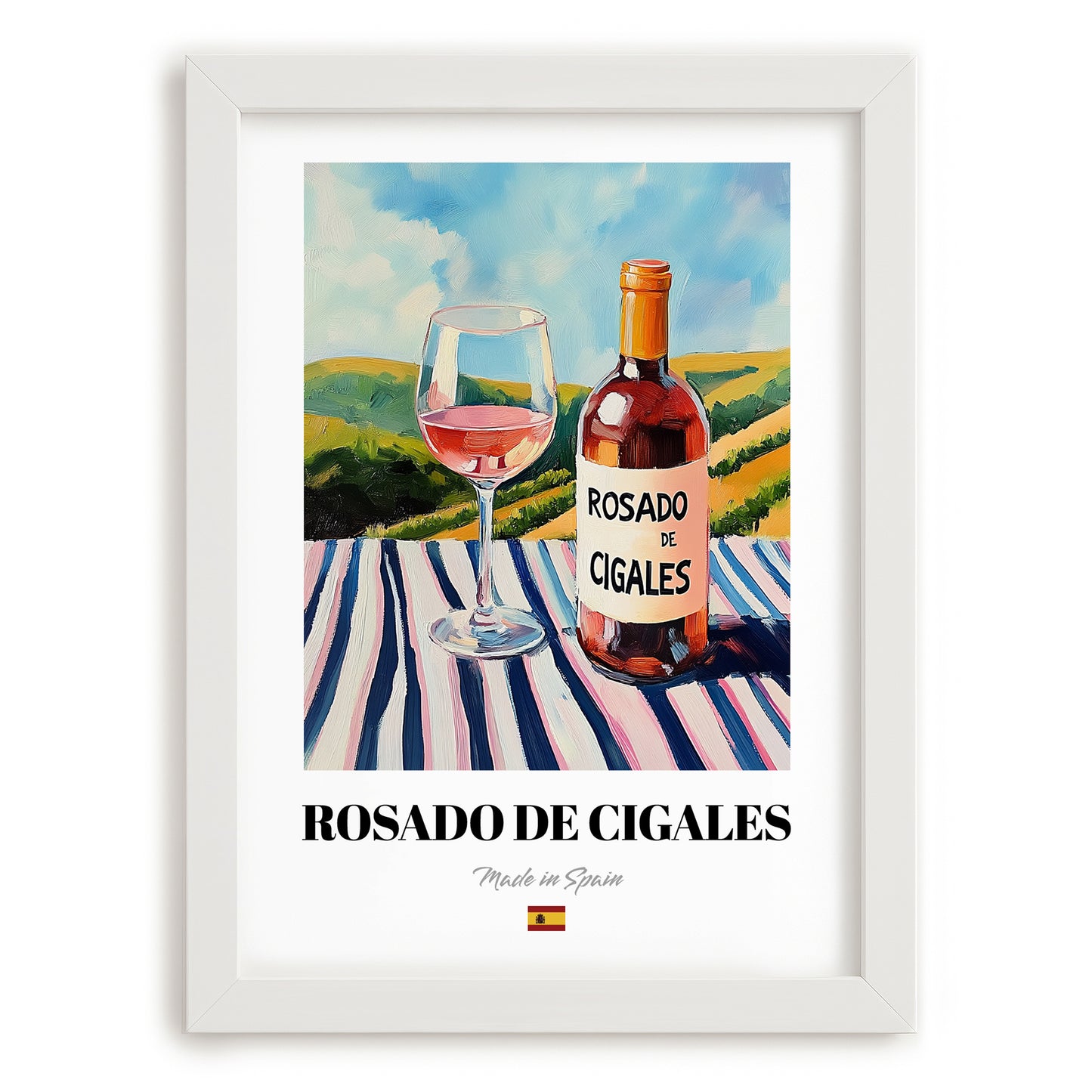 Rosado de Cigales – Spanish Rose Wine, Vinoteca Poster, placed in minimal white frame