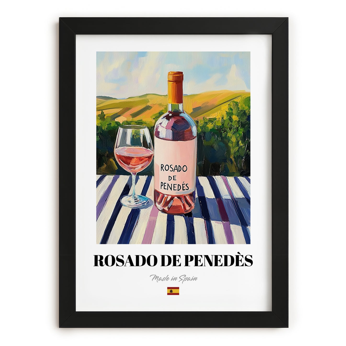 Rosado de Penedès – Spanish Rose Wine, Vinoteca Painting, in sleek black frame