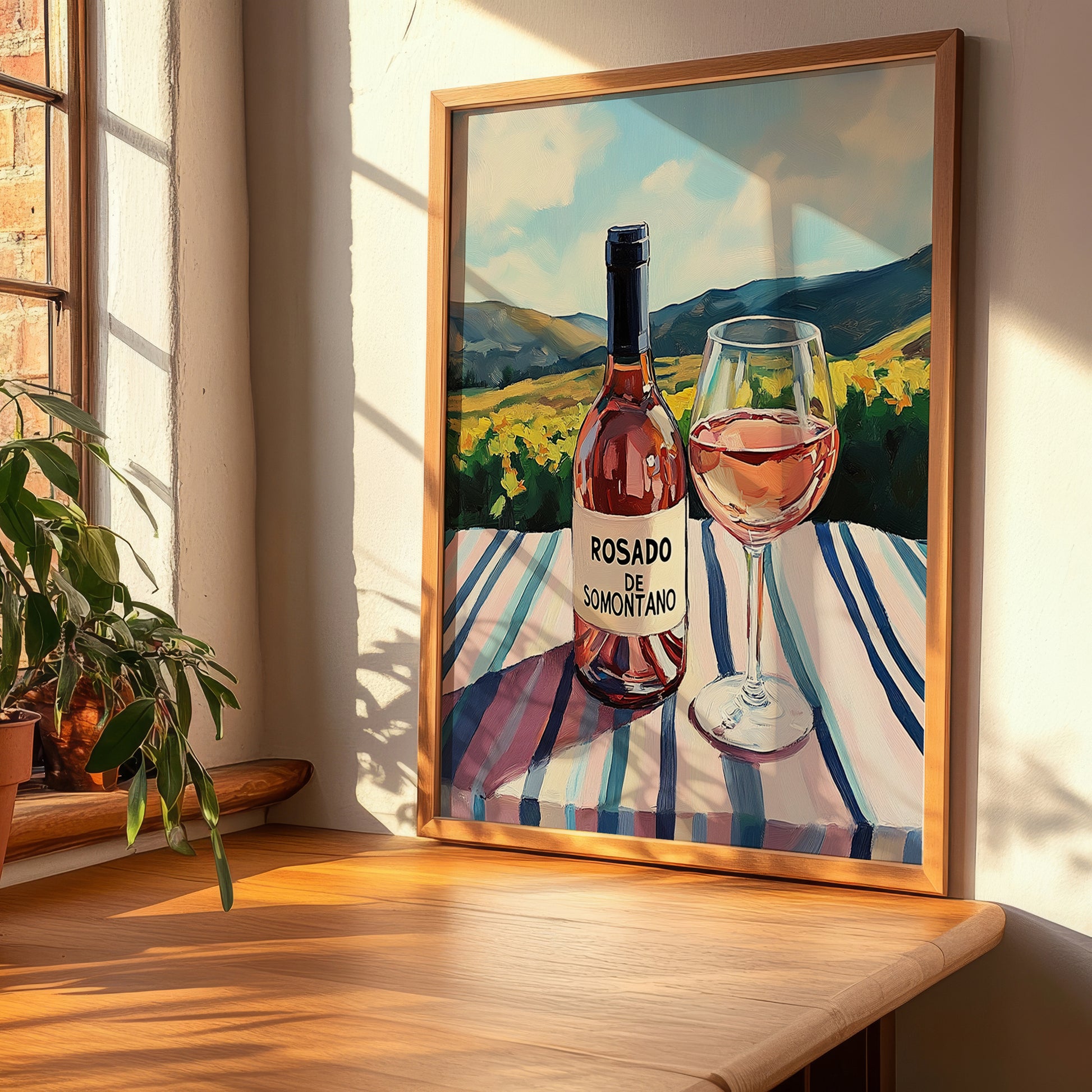 Rosado de Somontano – Spanish Rose Wine, Bodega Painting, clean layout with no caption